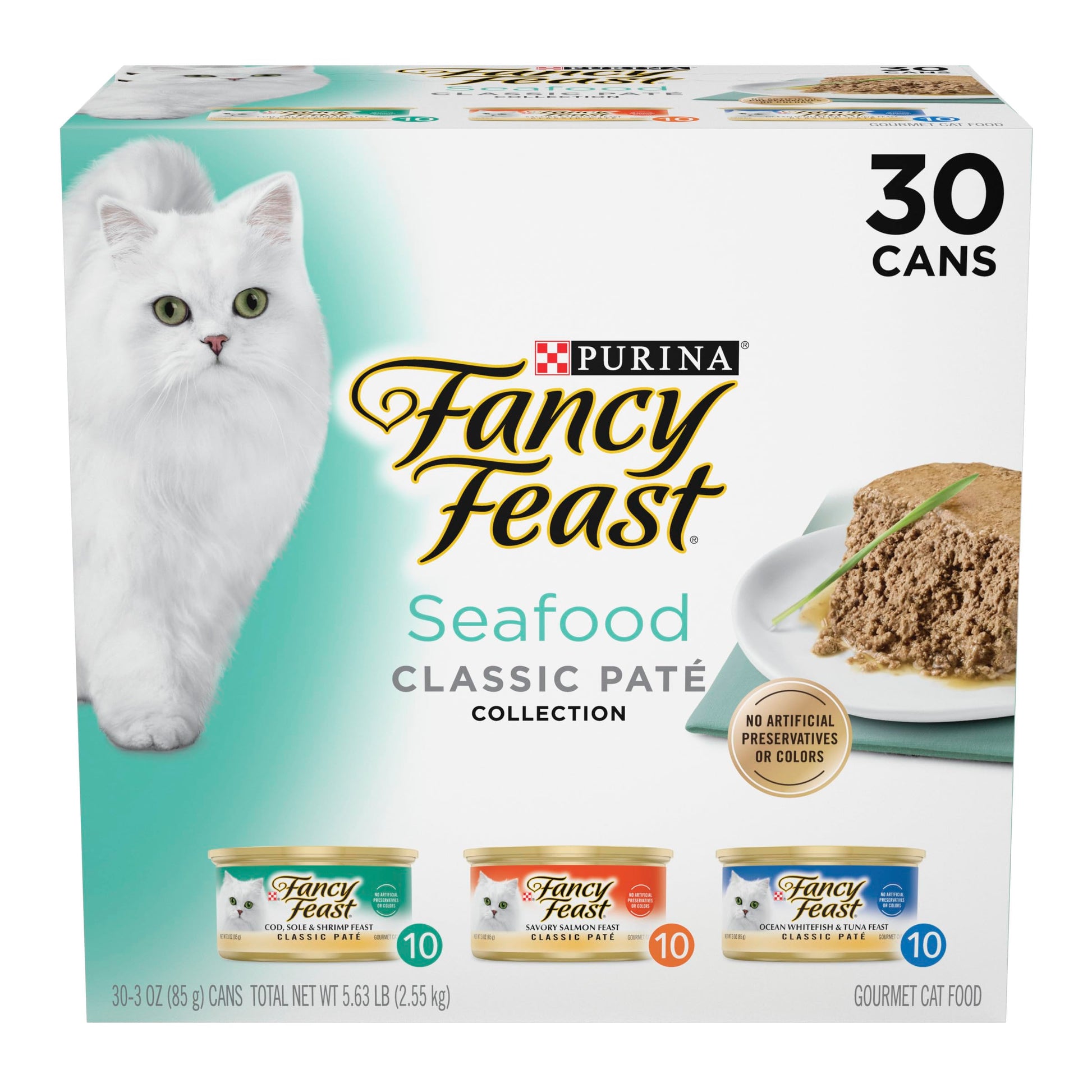 Purina Fancy Feast Seafood Classic Pate Collection Grain Free Wet Cat Food Variety Pack - (Pack of 30) 3 oz. Cans-UPStoxs