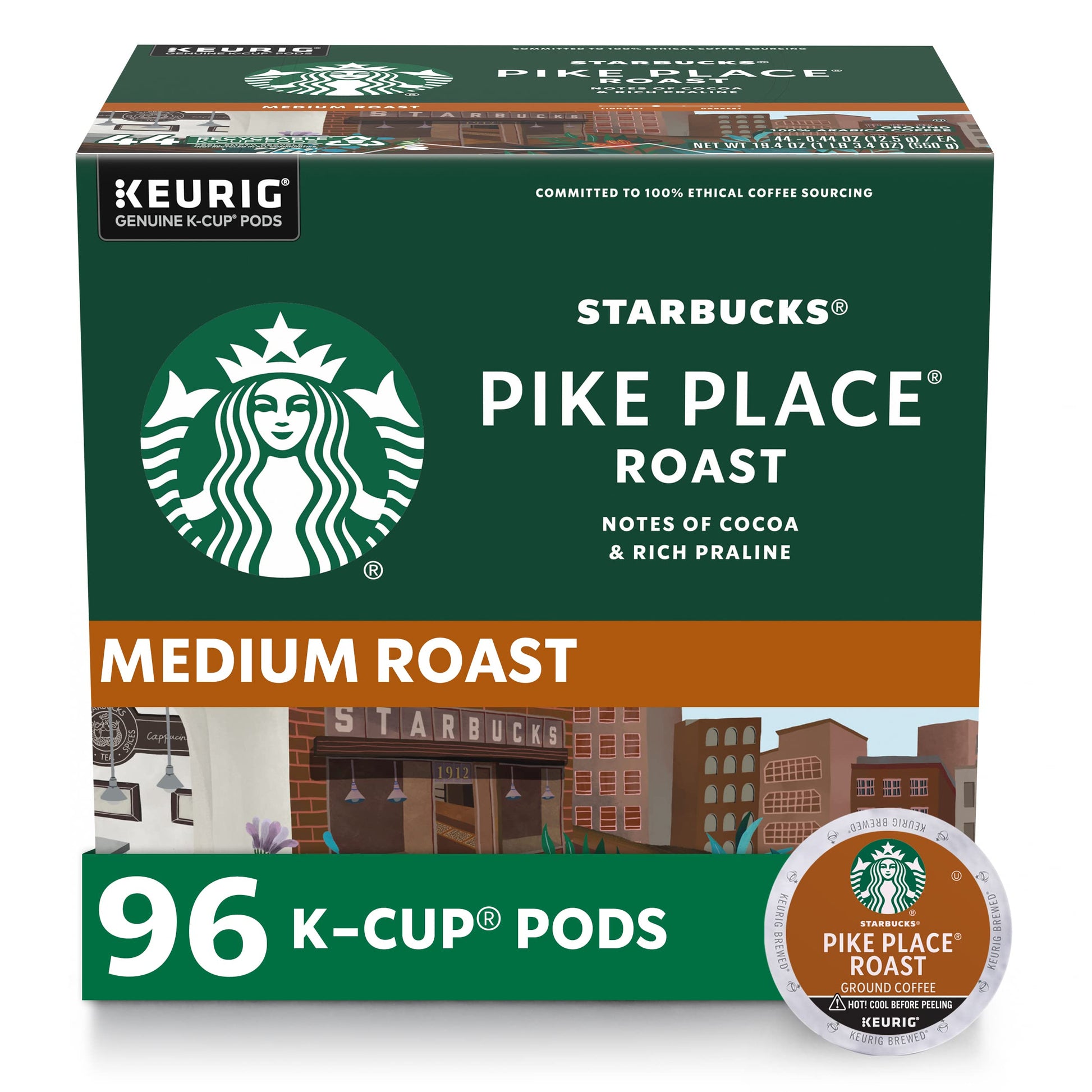 Starbucks K-Cup Coffee Pods, Medium Roast Coffee, Pike Place Roast for Keurig Brewers, 100% Arabica, 4 boxes (96 pods total)-UPStoxs