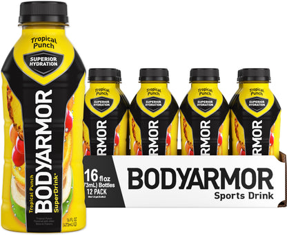 BODYARMOR Sports Drink Sports Beverage, Tropical Punch, Coconut Water Hydration, Natural Flavors With Vitamins, Potassium-Packed Electrolytes, Perfect For Athletes, 16 Fl Oz (Pack of 12)-UPStoxs