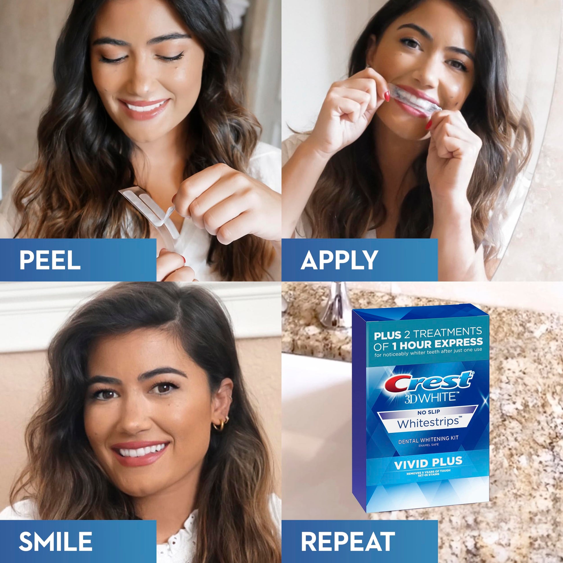 Crest 3DWhitestrips Vivid Plus 10 Treatments + 1 Hour Express 2 Treatments Teeth Whitening Kit, 8 Levels Whiter-UPStoxs