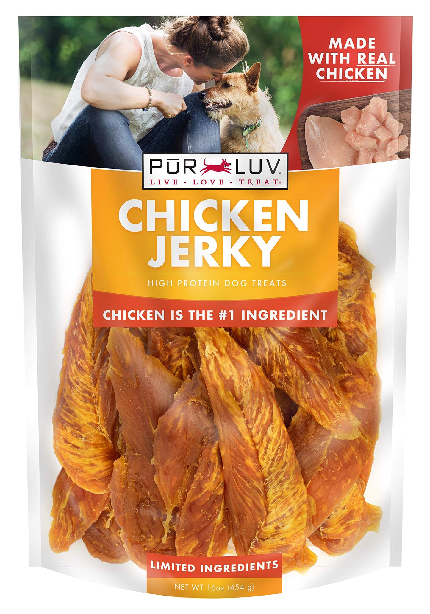 Pur Luv Dog Treats, Chicken Jerky for Dogs, Made with 100% Real Chicken Breast, 16 Ounces, Healthy, Easily Digestible, Long-Lasting, High Protein Dog Treat, Satisfies Dog's Urge to Chew-UPStoxs