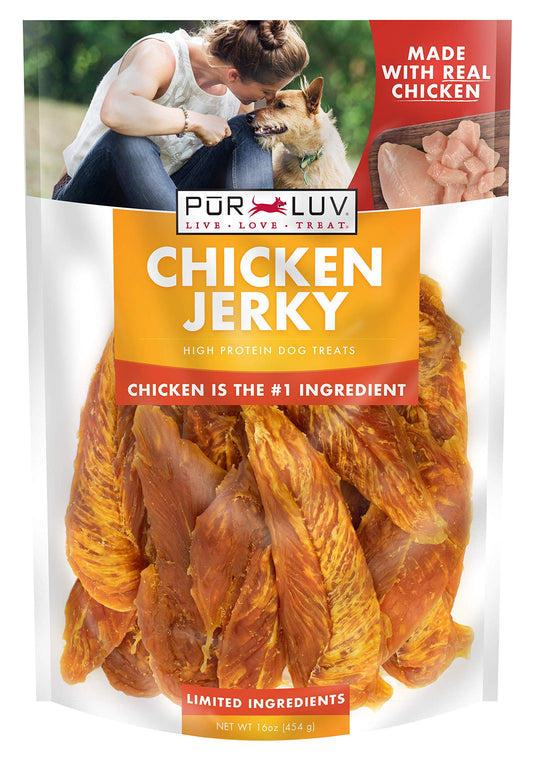 Pur Luv Dog Treats, Chicken Jerky for Dogs, Made with 100% Real Chicken Breast, 16 Ounces, Healthy, Easily Digestible, Long-Lasting, High Protein Dog Treat, Satisfies Dog's Urge to Chew-UPStoxs
