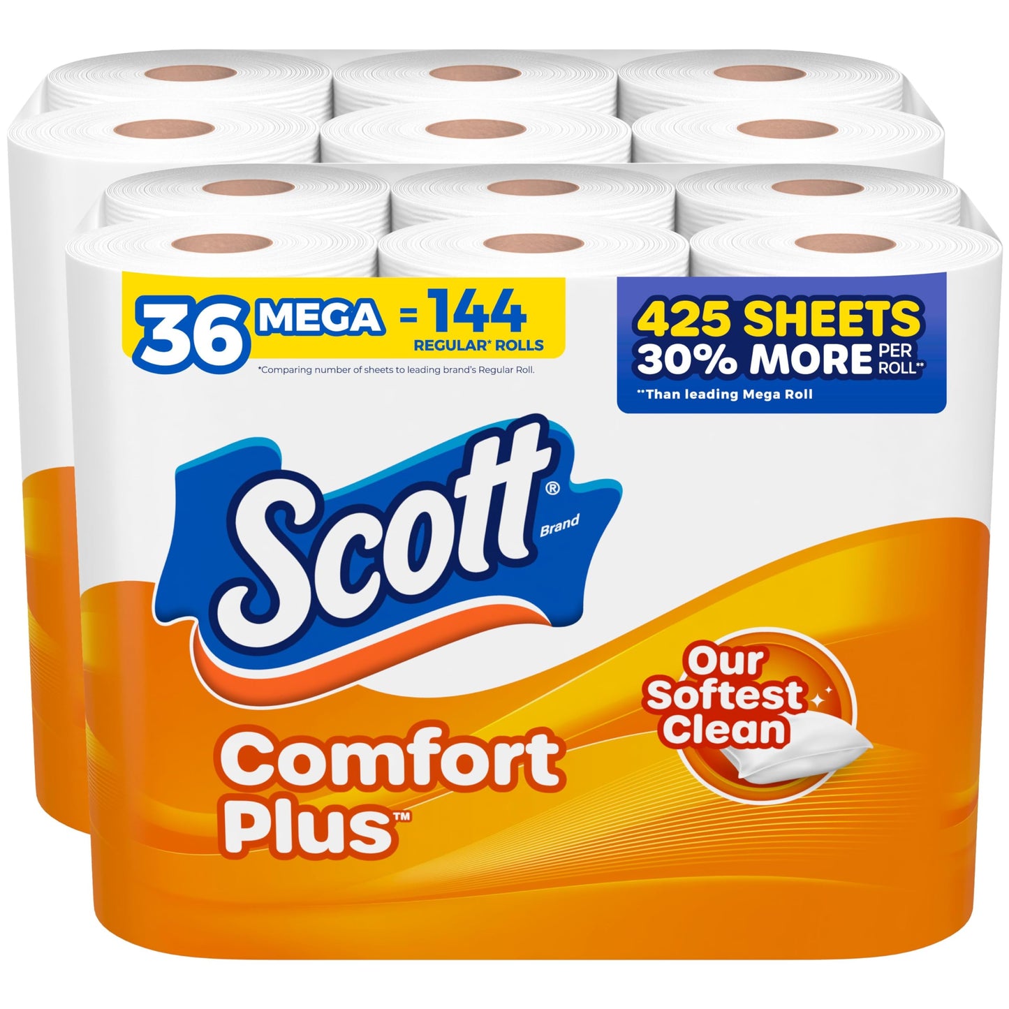 Scott ComfortPlus Toilet Paper, 36 Mega Rolls (2 Packs of 18), 425 Sheets per Roll, Septic-Safe, 1-Ply Toilet Tissue-UPStoxs