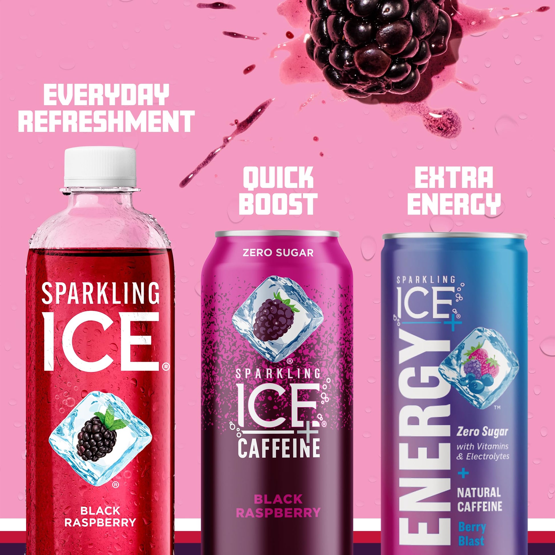 Sparkling Ice +Caffeine Black Raspberry Sparkling Water with Caffeine, Zero Sugar, with Antioxidants and Vitamins,16 fl oz Cans (Pack Of 12)-UPStoxs
