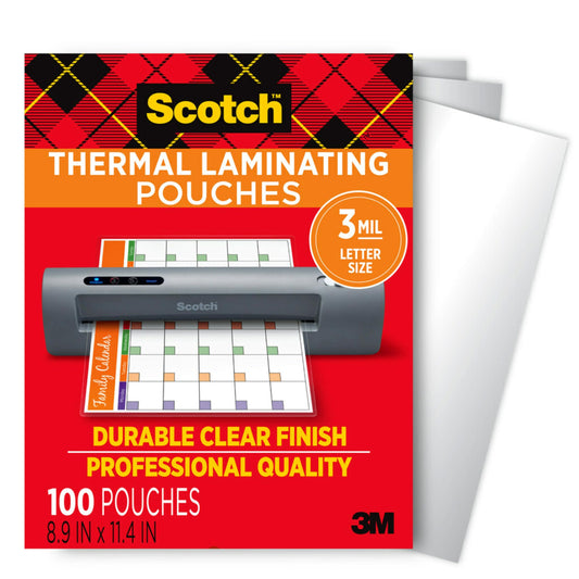 Scotch Thermal Laminating Pouches, For Use With Thermal Laminators, 8.9 x 11.4 Inches, Letter Size Sheets, 100 Count (Pack of 1)-UPStoxs
