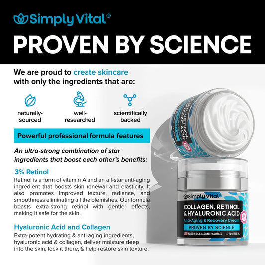 SimplyVital Face Moisturizer Collagen Cream - Anti Aging Neck and Décolleté - Made in USA Day & Night Face Cream - Moisturizing, Lifting & Recovery – 1.7oz-UPStoxs