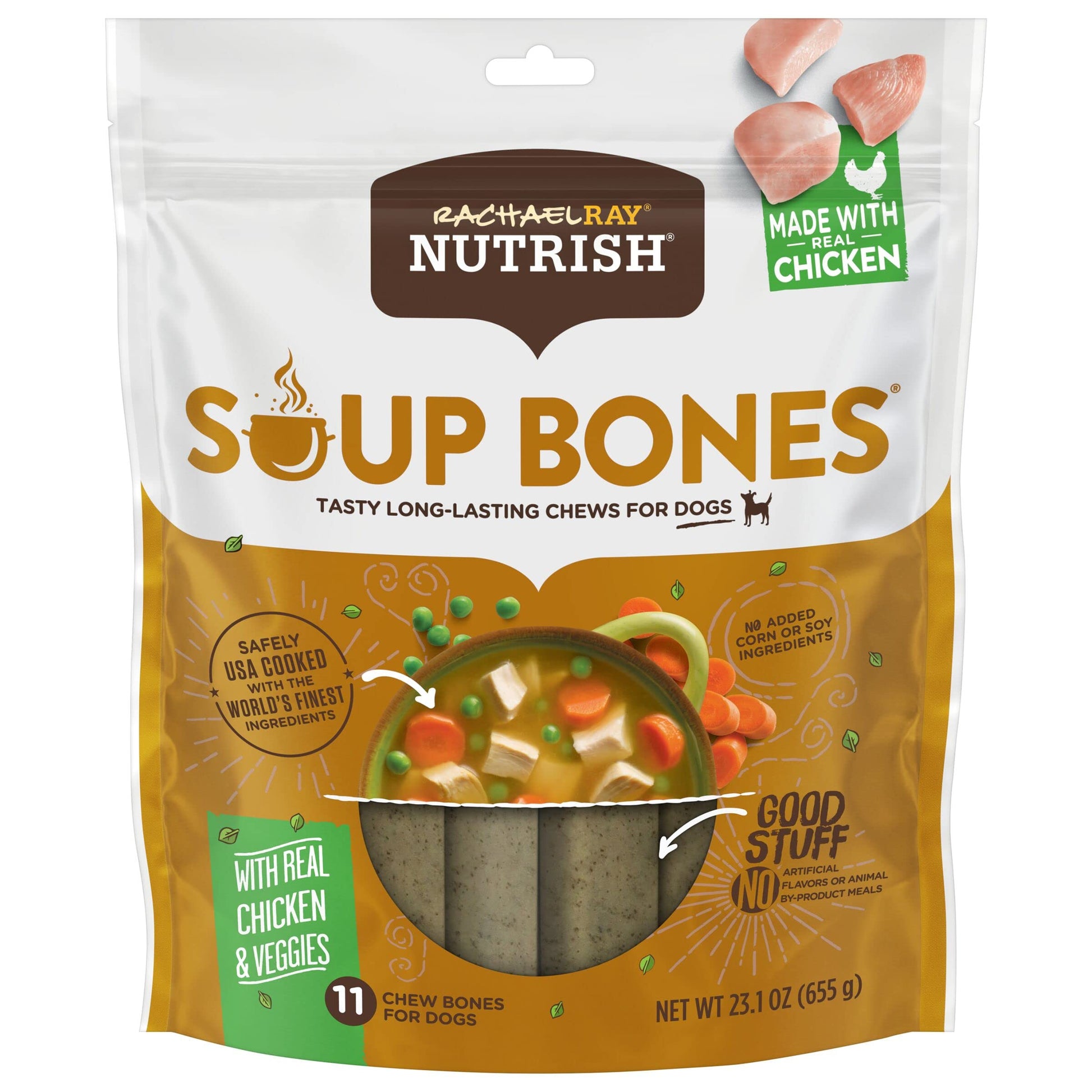 Rachael Ray Nutrish Soup Bones Dog Treats, Chicken & Veggies Flavor, 11 Bones-UPStoxs