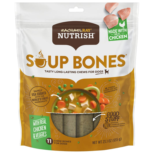 Rachael Ray Nutrish Soup Bones Dog Treats, Chicken & Veggies Flavor, 11 Bones-UPStoxs