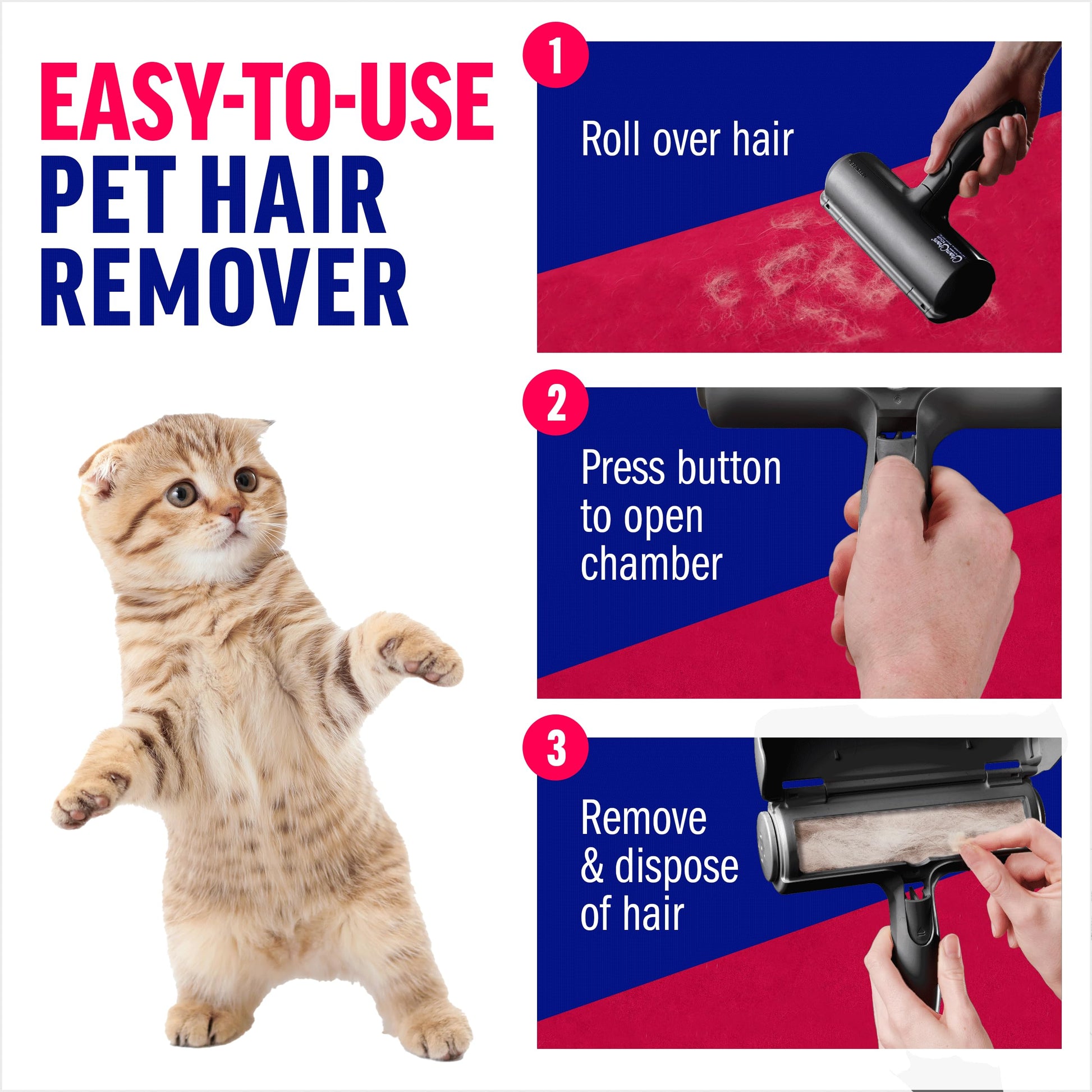 Chom Chom Roller Pet Hair Remover and Reusable Lint Roller - Black ChomChom Cat and Dog Hair Remover for Furniture, Couch, Carpet, Clothing and Bedding - Portable, Multi-Surface Fur Removal Tool-UPStoxs