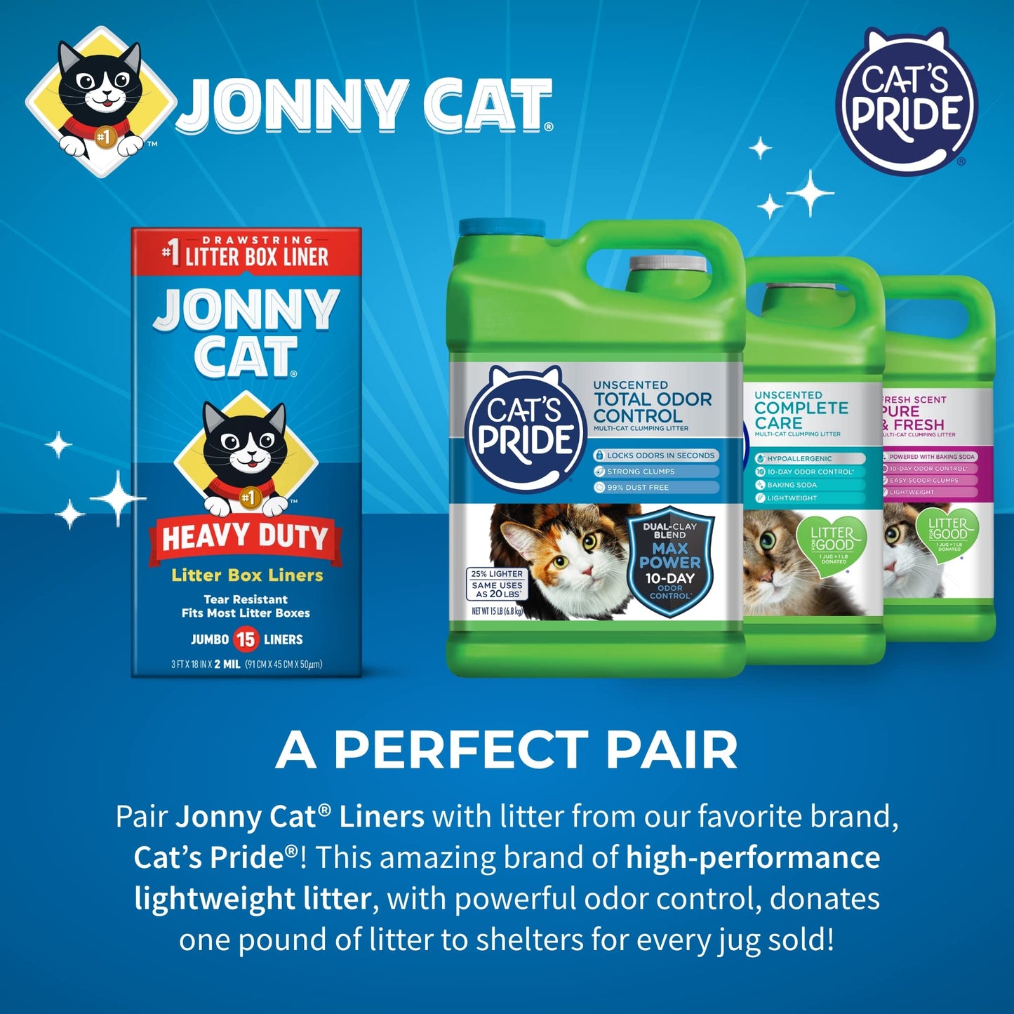 Jonny Cat Litter Box Liners: Heavy Duty - Tear & Leak Resistant - Drawstring Close - Jumbo, 15 Count-UPStoxs