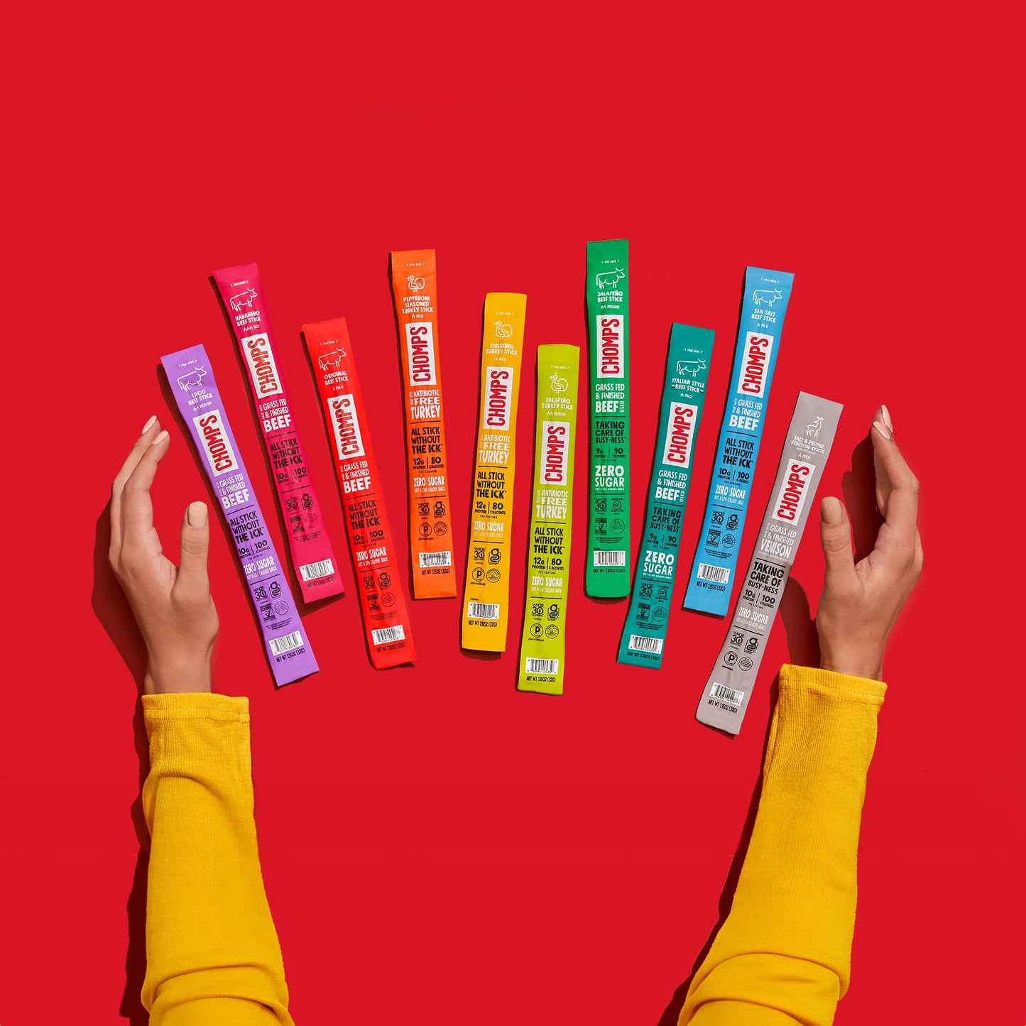 Chomps Grass-Fed and Finished Original Beef Jerky Snack Sticks 10-Pack - Keto, Paleo, Whole30, 10g Lean Meat Protein, Gluten-Free, Zero Sugar Food, Non-GMO-UPStoxs