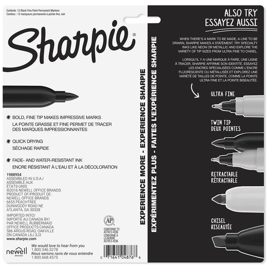 Sharpie Permanent Markers, Fine Point, Black, 12 Count, Proudly Permanent Ink, Intensely Brilliant Colors-UPStoxs