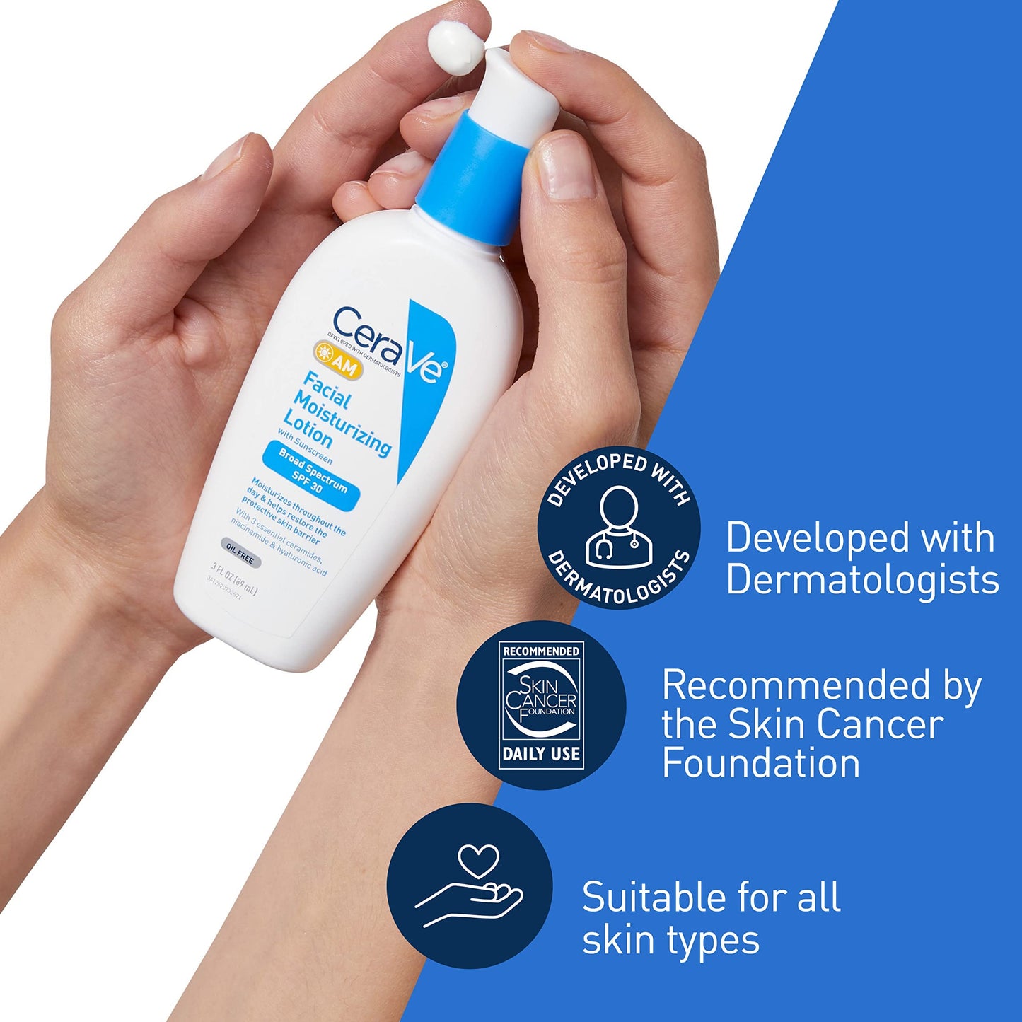 CeraVe AM Facial Moisturizing Lotion with SPF 30 | Oil-Free Face Moisturizer with SPF | Formulated with Hyaluronic Acid, Niacinamide & Ceramides | Non-Comedogenic | Broad Spectrum Sunscreen | 3 Ounce-UPStoxs