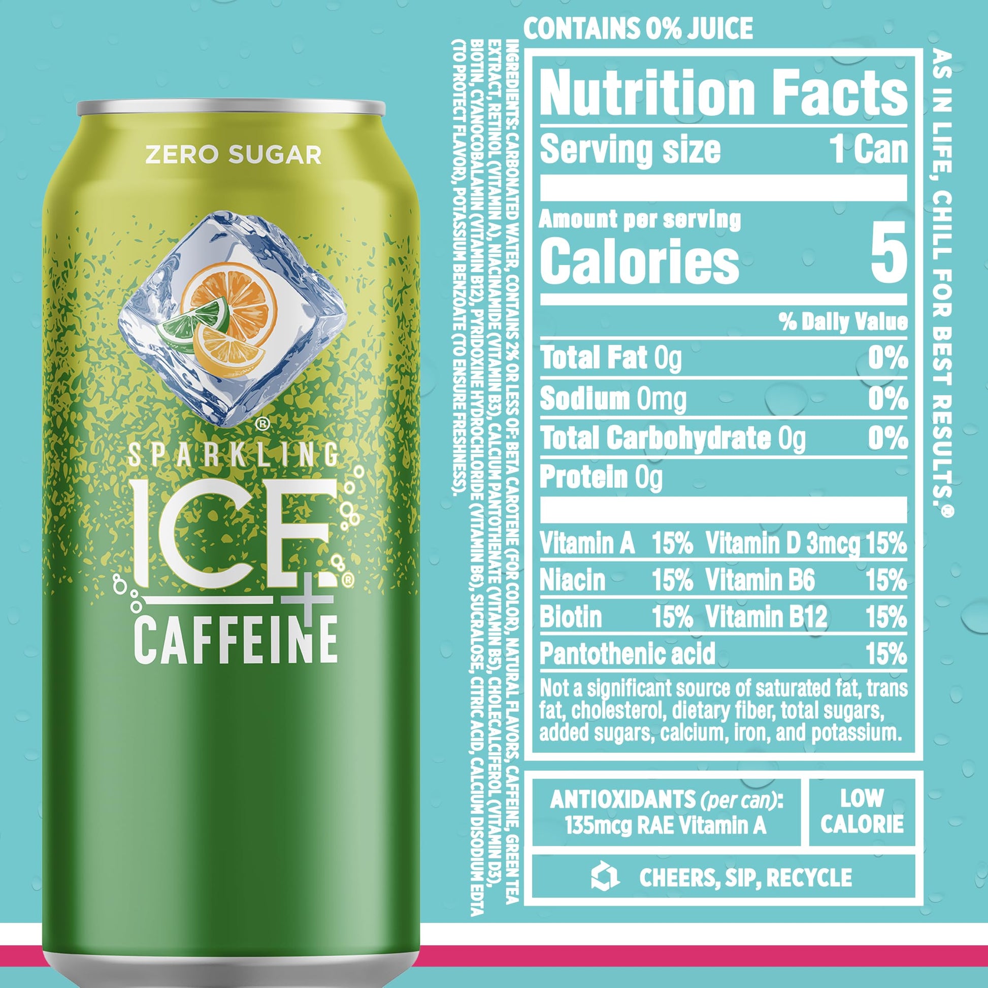 Sparkling Ice +Caffeine Variety Pack, Flavored Sparkling Water, Zero Sugar, with Vitamins and Antioxidants, 16 fl oz, 12 count (Citrus Twist, Black Raspberry, Blue Raspberry, Strawberry Citrus)-UPStoxs