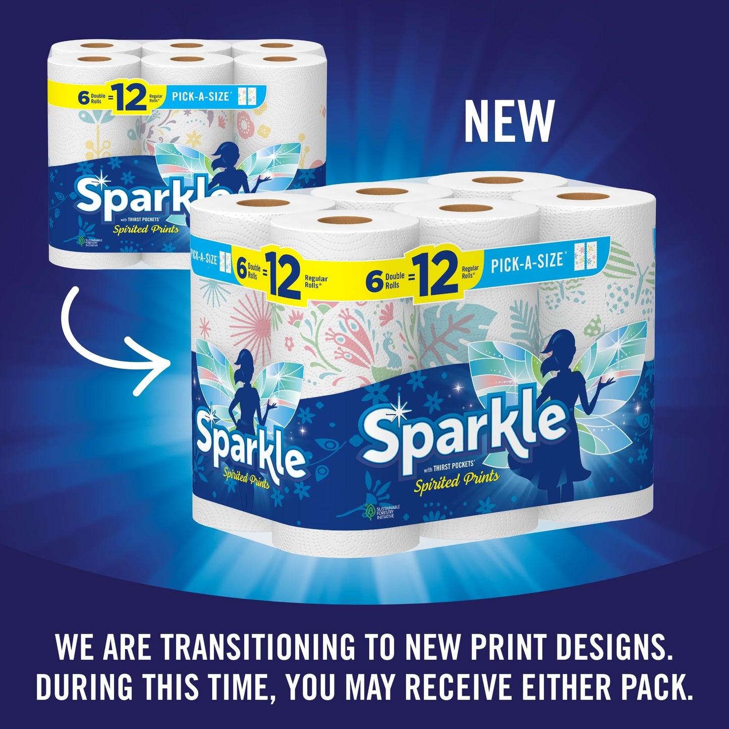 Sparkle Pick-A-Size Paper Towels, Spirited Prints, 6 Double Rolls = 12 Regular Rolls, Everyday Value Paper Towel With Full And Half Sheets-UPStoxs