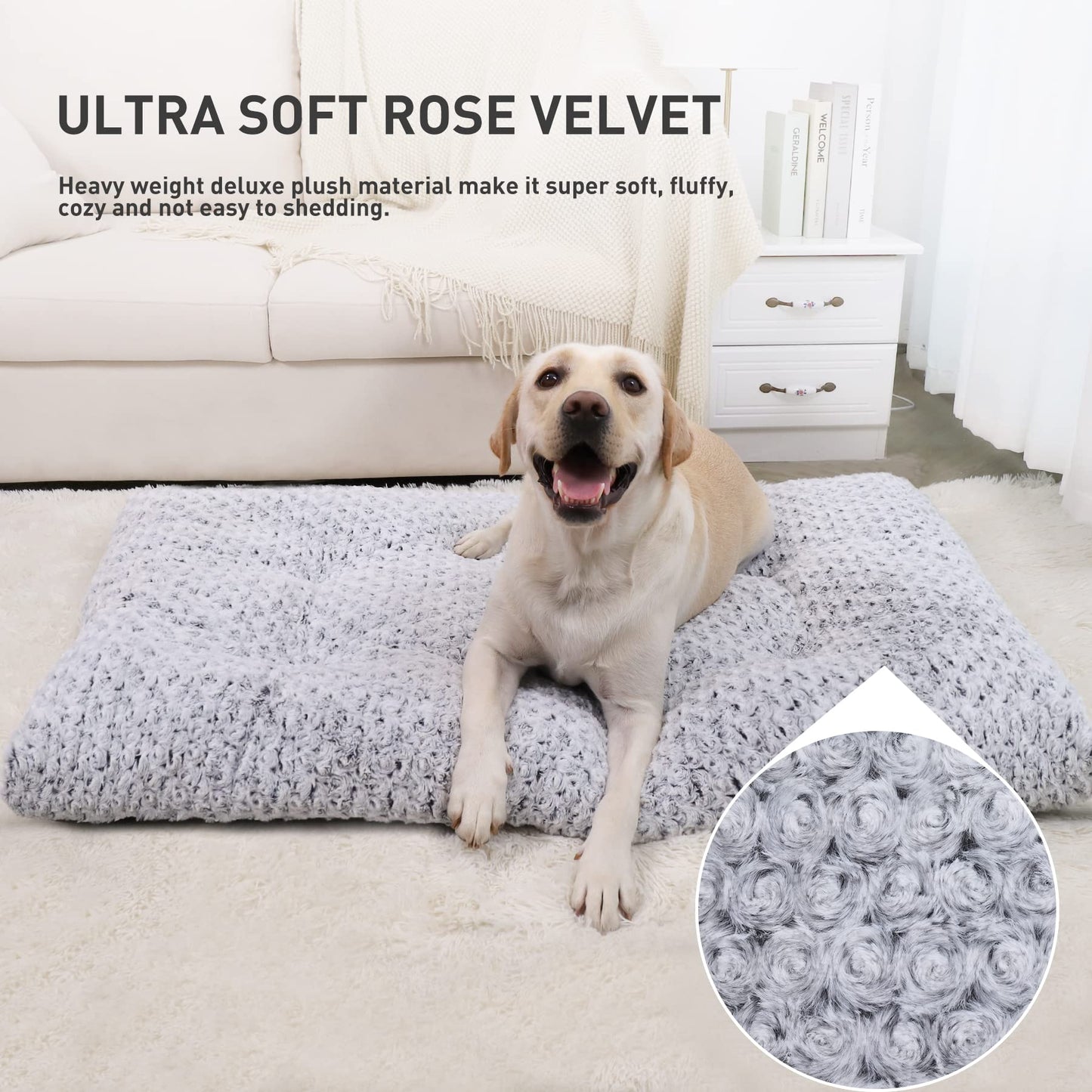 KSIIA Washable Dog Bed Deluxe Plush Dog Crate Beds Fulffy Comfy Kennel Pad Anti-Slip Pet Sleeping Mat for Large, Jumbo, Medium, Small Dogs Breeds, 35" x 23", Gray-UPStoxs