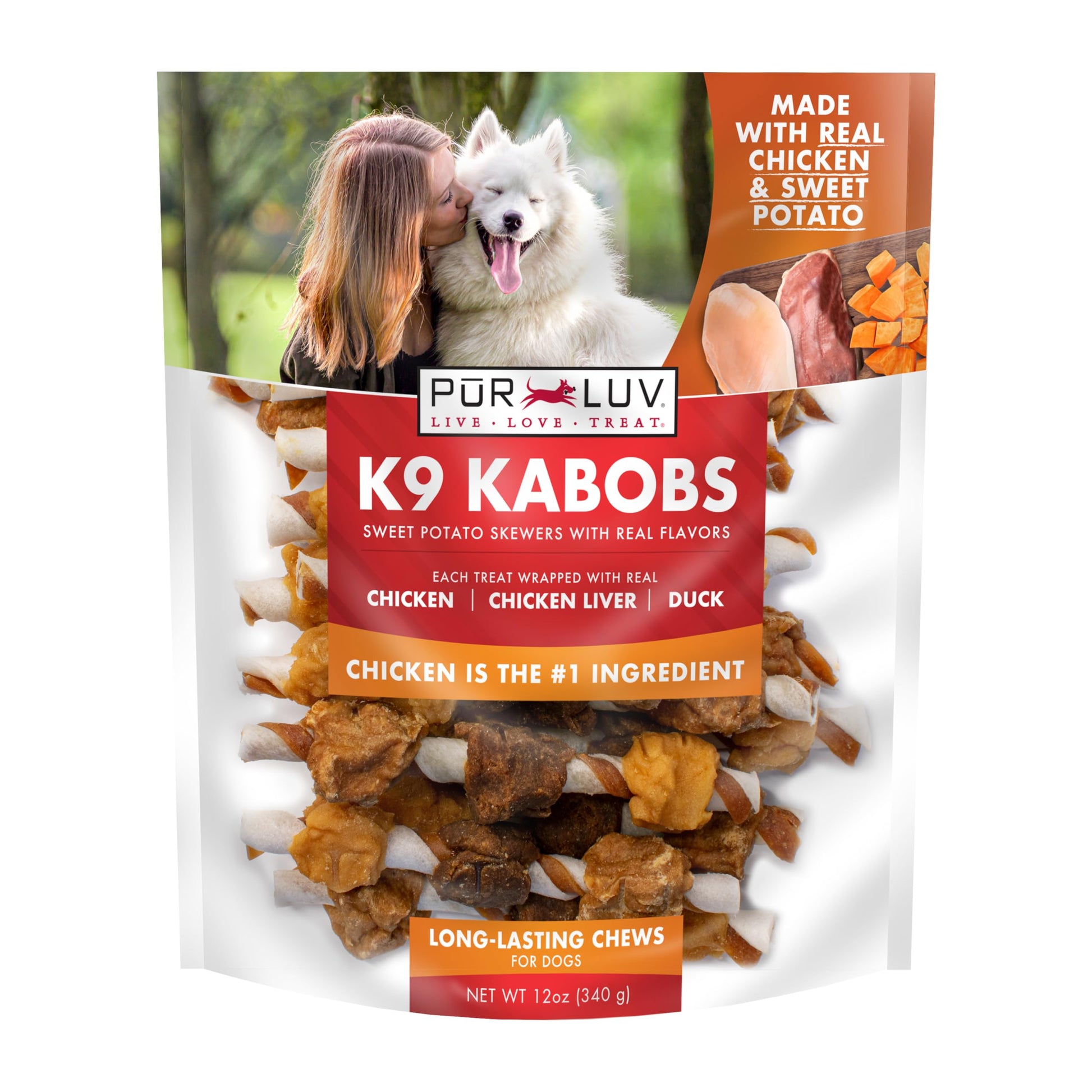 Pur Luv Dog Treats, K9 Kabobs for Dogs Made with Real Chicken, Duck, and Sweet Potato, 12 Ounces, Healthy, Easily Digestible, Long-Lasting, High Protein Dog Treat, Satisfies Dog's Urge to Chew-UPStoxs