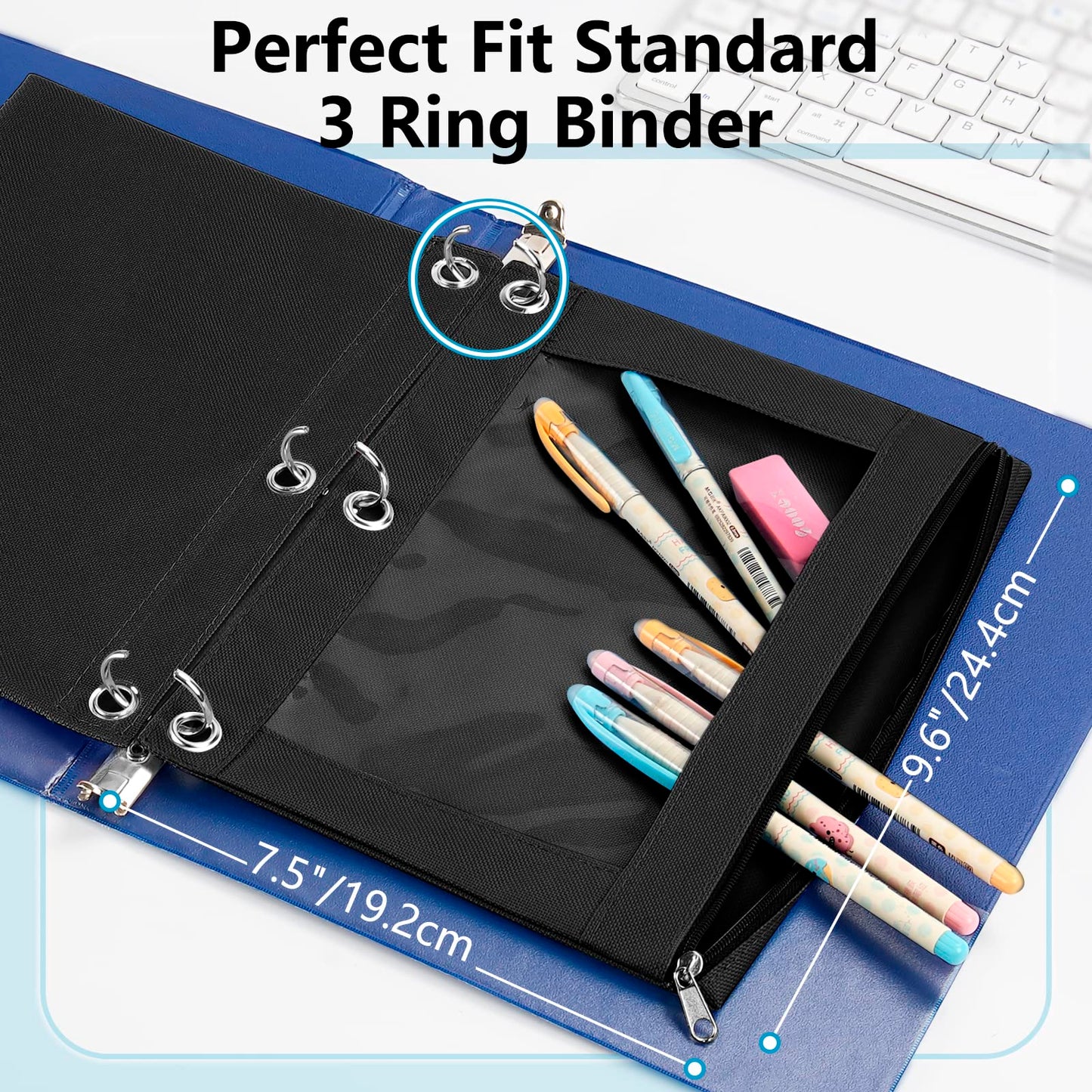 Forvencer Pencil Pouch for 3 Ring Binder, Binder Pencil Case with Smooth Zipper, Clear Window Pencil Case for Binder, Big Capacity 3 Ring Binder Pencil Bag with 3 Reinforced Grommets, Pink-UPStoxs
