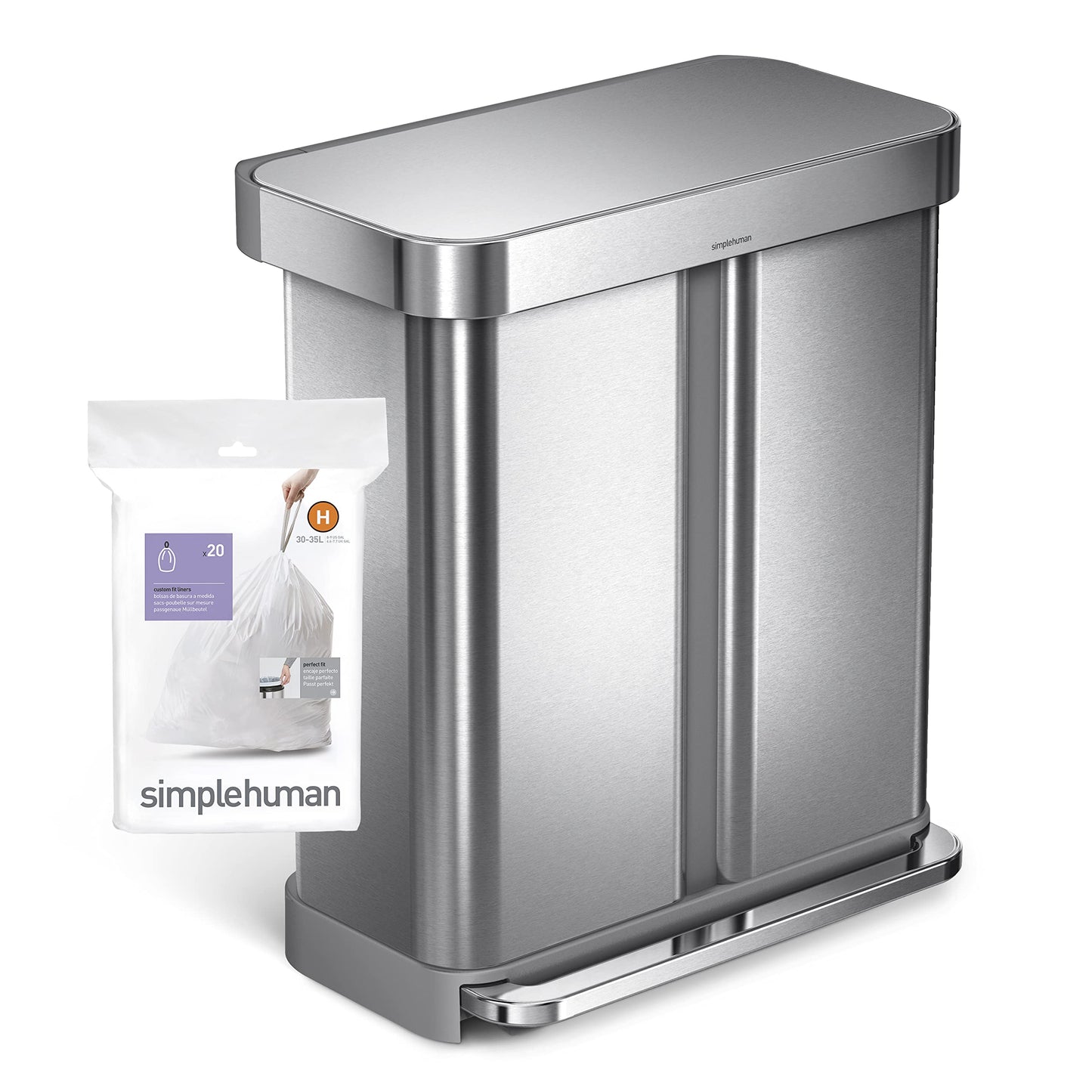 simplehuman Code H 100 Count,Genuine Custom Fit Liners, Drawstring Trash Bags in Dispenser Packs, 30-35 Liter / 8-9 Gallon, White-UPStoxs