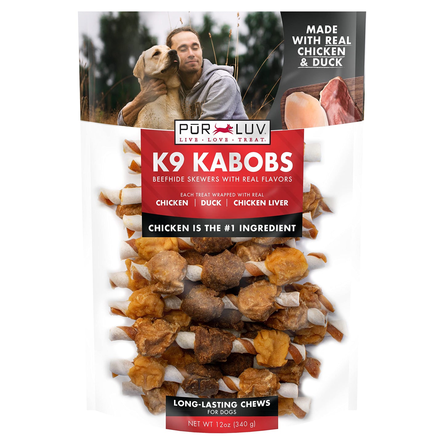 Pur Luv K9 Kabob Real Chicken, Duck, and Sweet Potato Dog Treats, Made with Real Chicken and Sweet Potato, Healthy, Easily Digestible, Long Lasting, and High Protein Dog Treat, 48 oz-UPStoxs