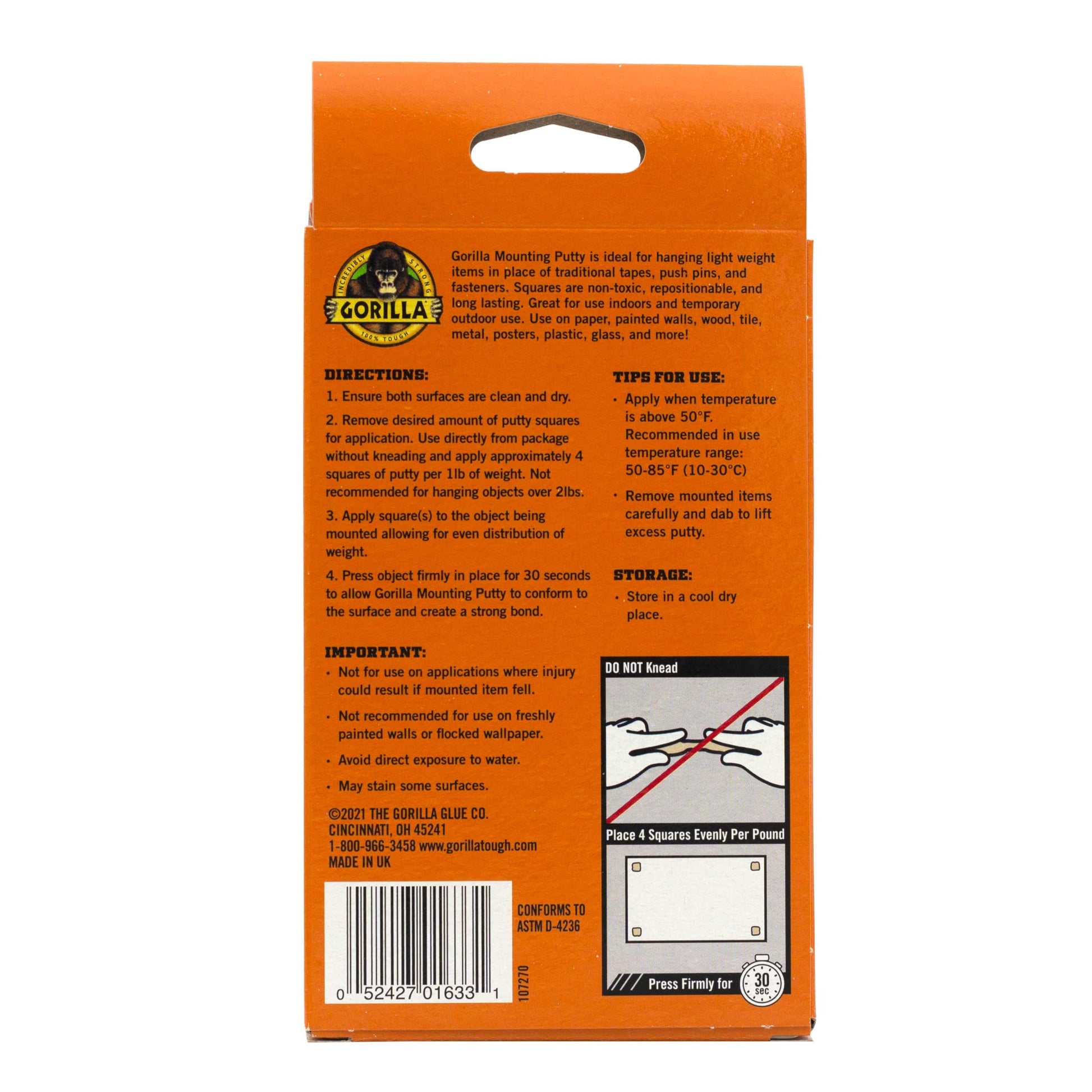 Gorilla Mounting Putty, Non-Toxic Hanging Adhesive, Removeable & Repositionable, 168 Pre-Cut Squares, 4oz/113g, Natural Tan Color, (Pack of 1)-UPStoxs