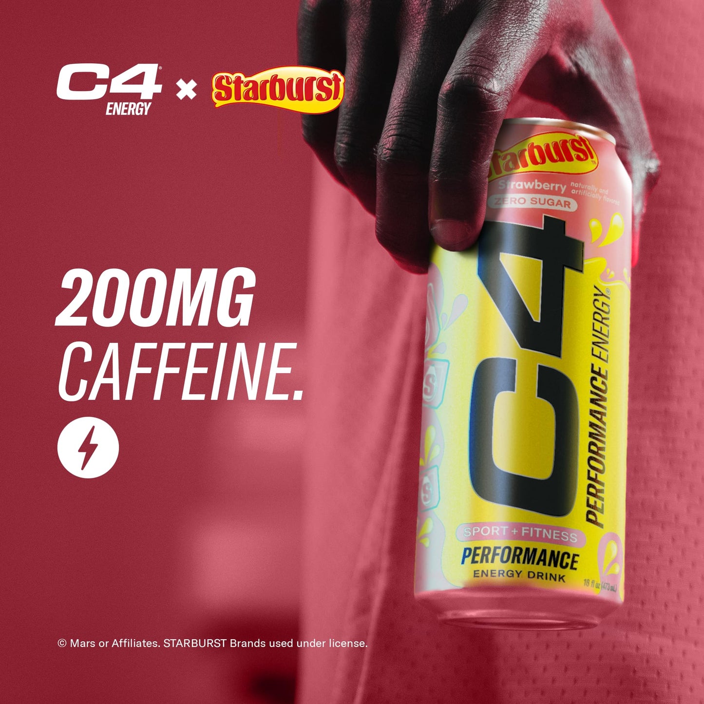 C4 Performance Energy Drink | STARBUST™ Strawberry | Zero Sugar Carbonated Preworkout Energy | 200mg Caffeine with Beta Alanine | 16 Fl Oz (12 Pack)-UPStoxs