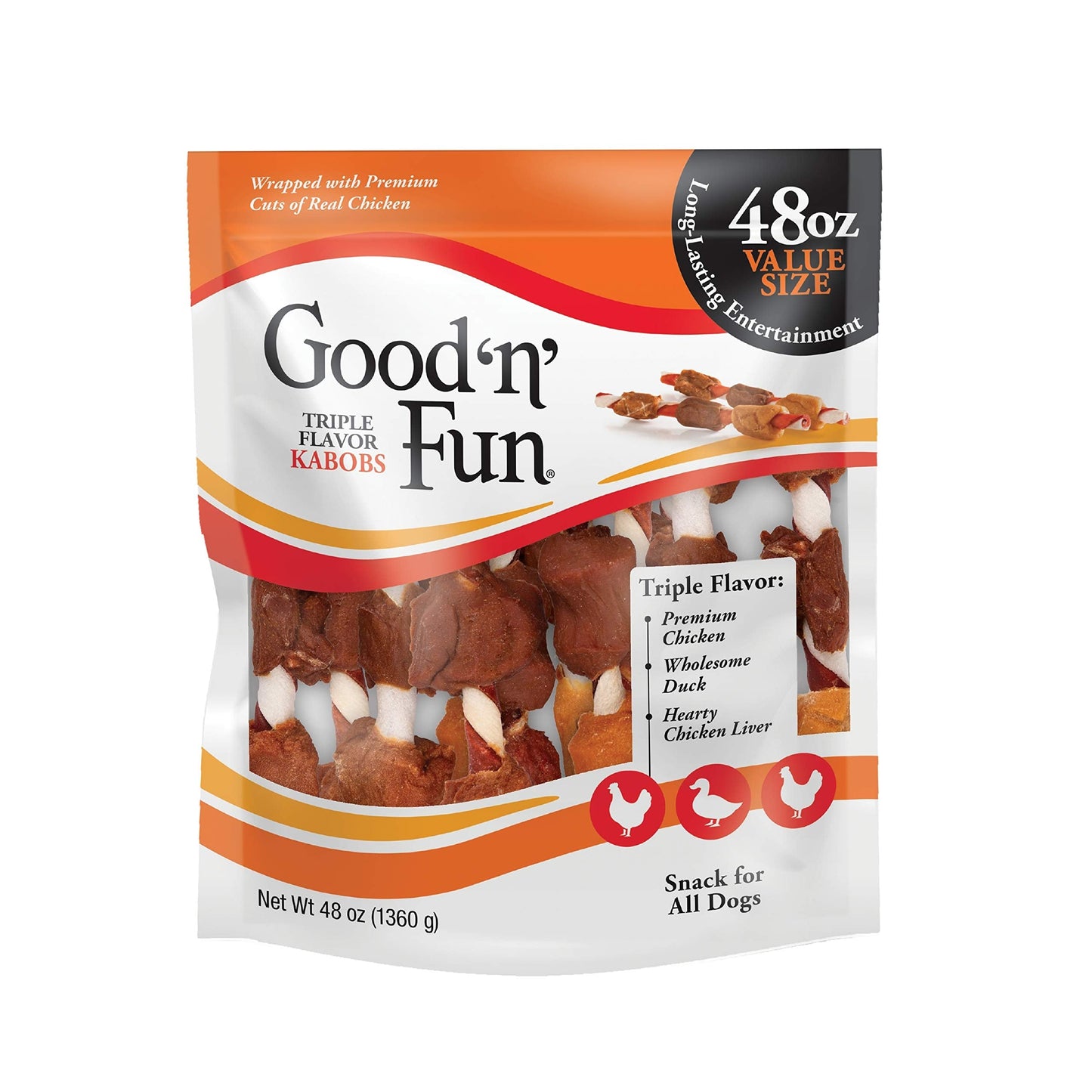 Good'n'Fun Triple Flavor Kabobs 48 Ounce, Rawhide Snack for All Dogs-UPStoxs