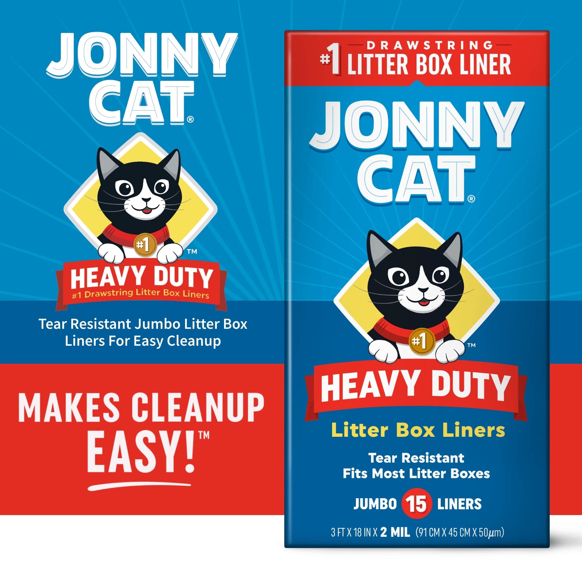 Jonny Cat Litter Box Liners: Heavy Duty - Tear & Leak Resistant - Drawstring Close - Jumbo, 15 Count-UPStoxs