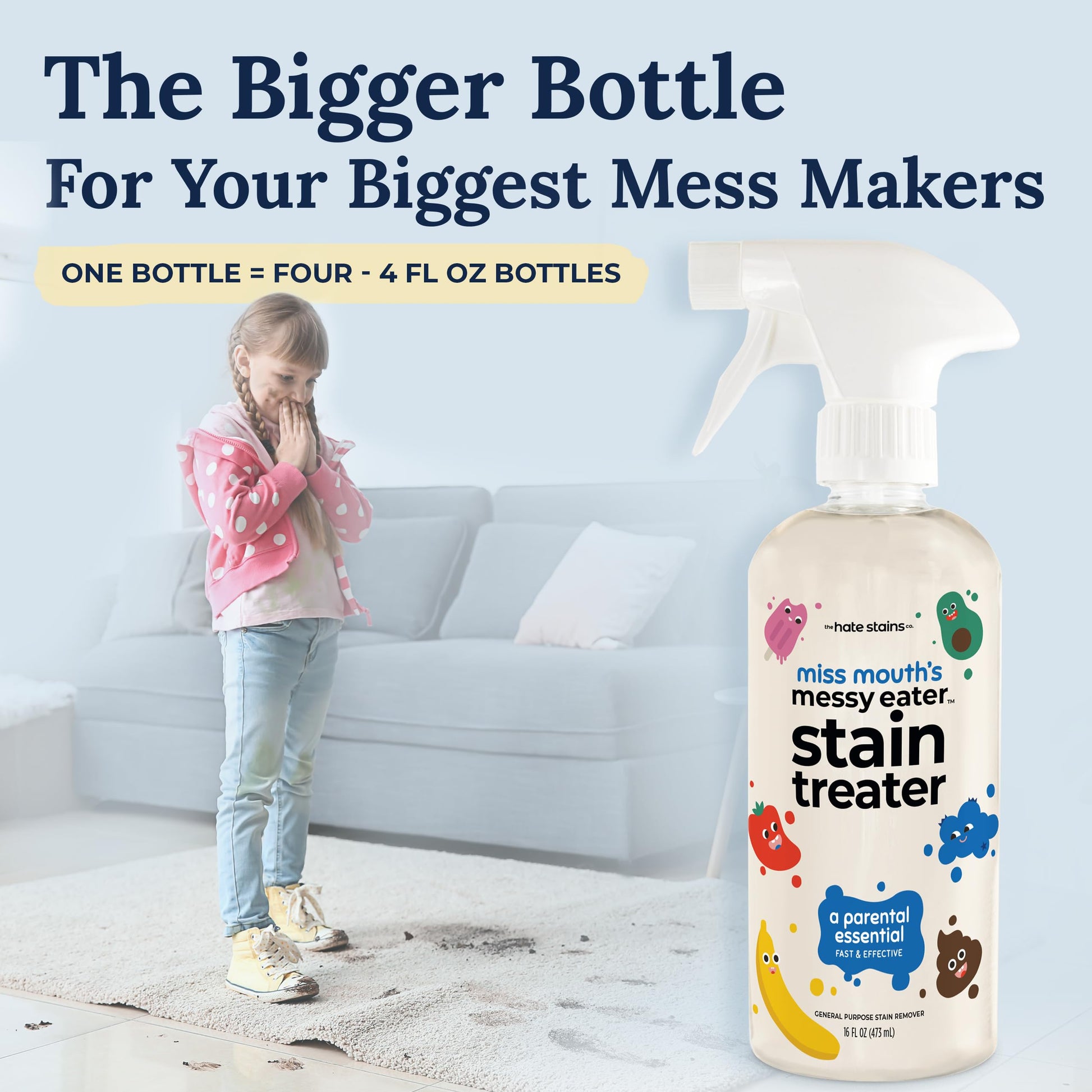 Miss Mouth's Messy Eater Stain Treater Spray - 16oz Stain Remover - Newborn & Baby Essentials - No Dry Cleaning Food, Grease, Coffee Off Laundry, Underwear, Fabric-UPStoxs