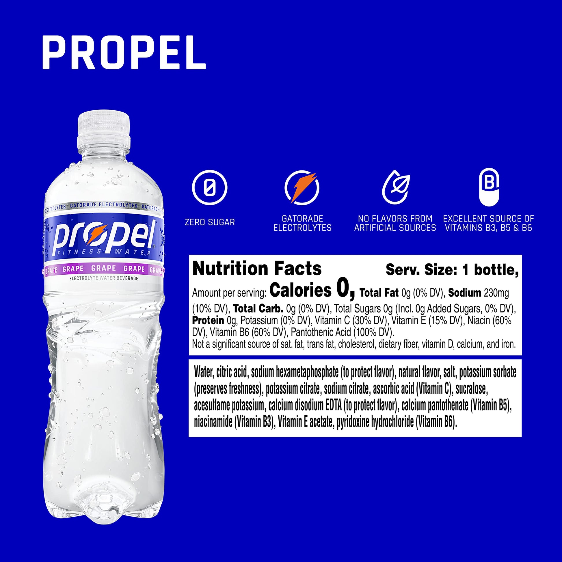 Propel, Grape, Zero Calorie Sports Drinking Water with Electrolytes and Vitamins C&E, 16.9 Fl Oz (Pack of 12)-UPStoxs