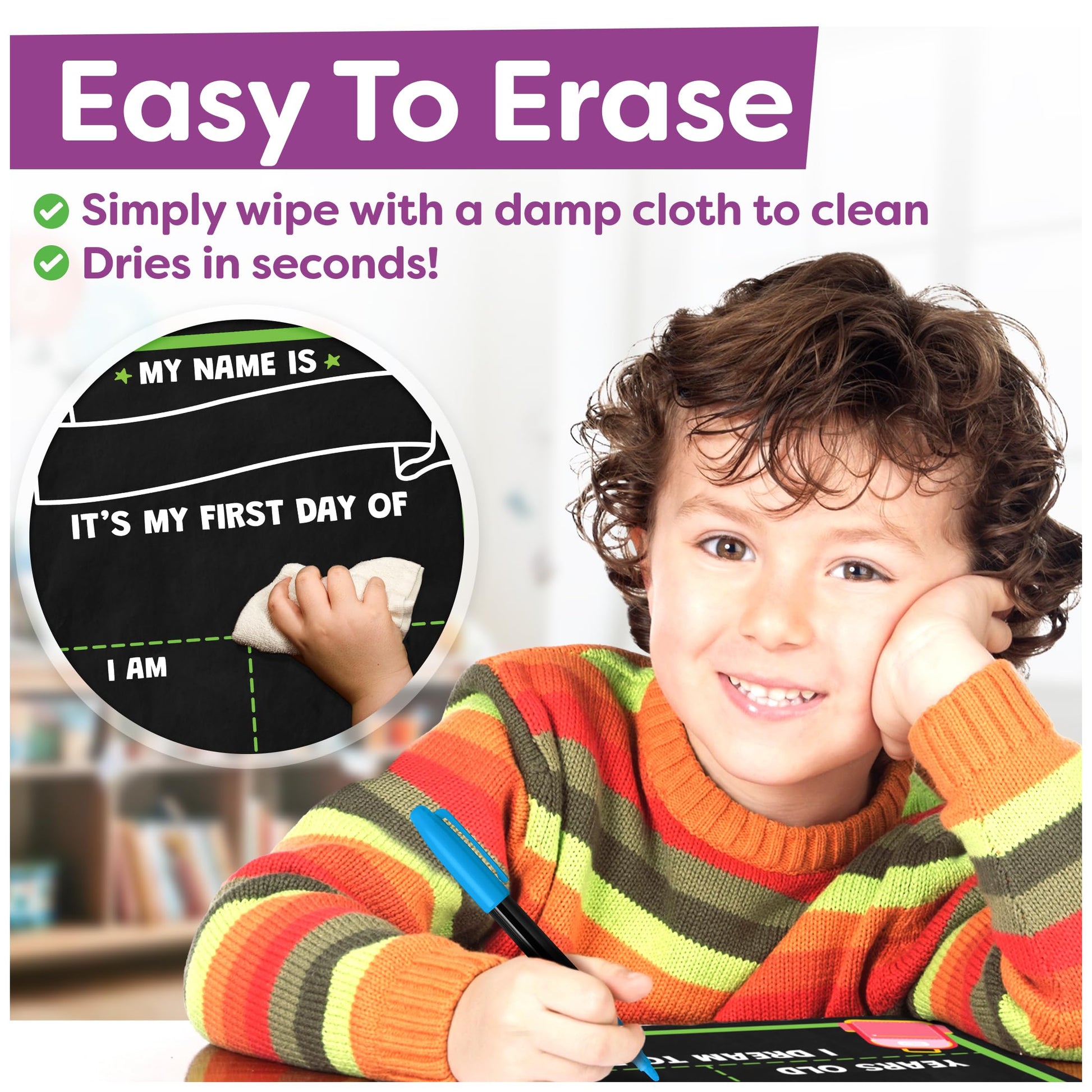 First and Last Day of School Board Sign with Liquid Chalk Markers Pack - Back to School Sign with Chalkboard Markers - 14”x11” Double-Sided - Back to School Supplies for Kindergarten Preschool-UPStoxs