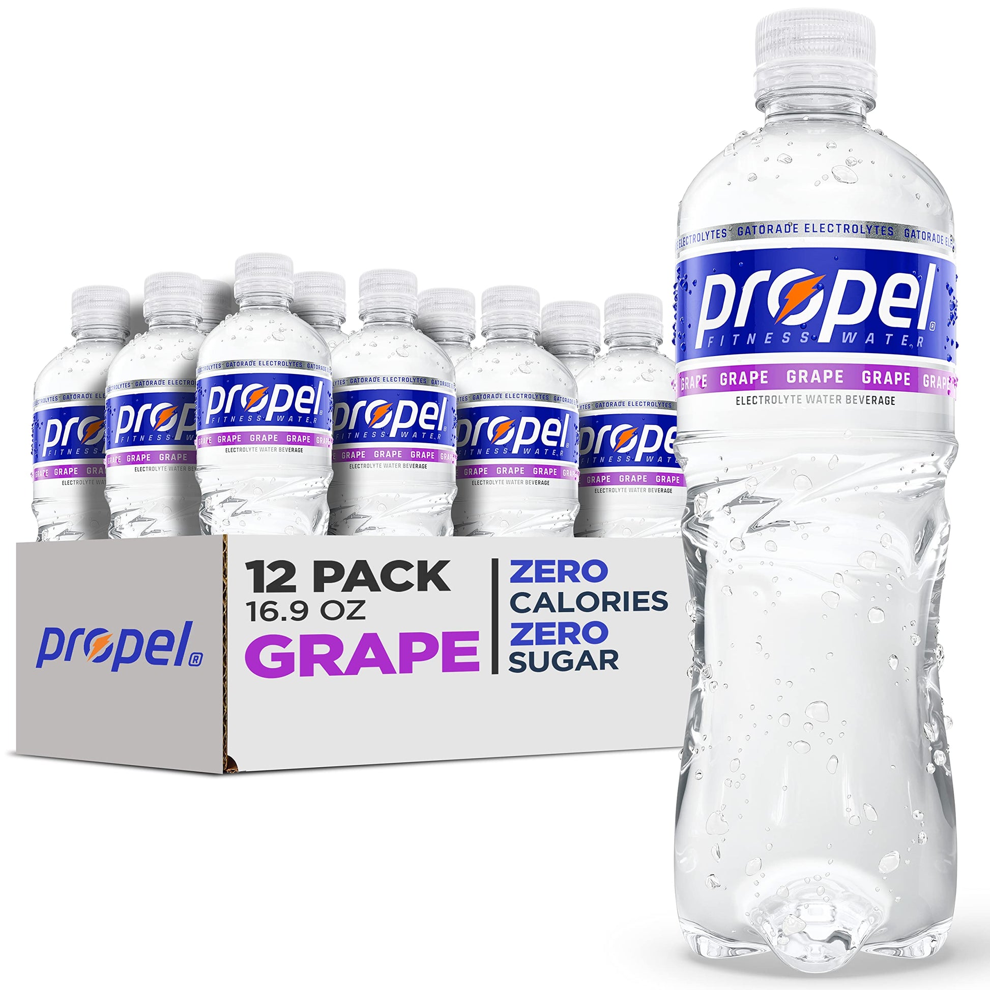 Propel, Grape, Zero Calorie Sports Drinking Water with Electrolytes and Vitamins C&E, 16.9 Fl Oz (Pack of 12)-UPStoxs