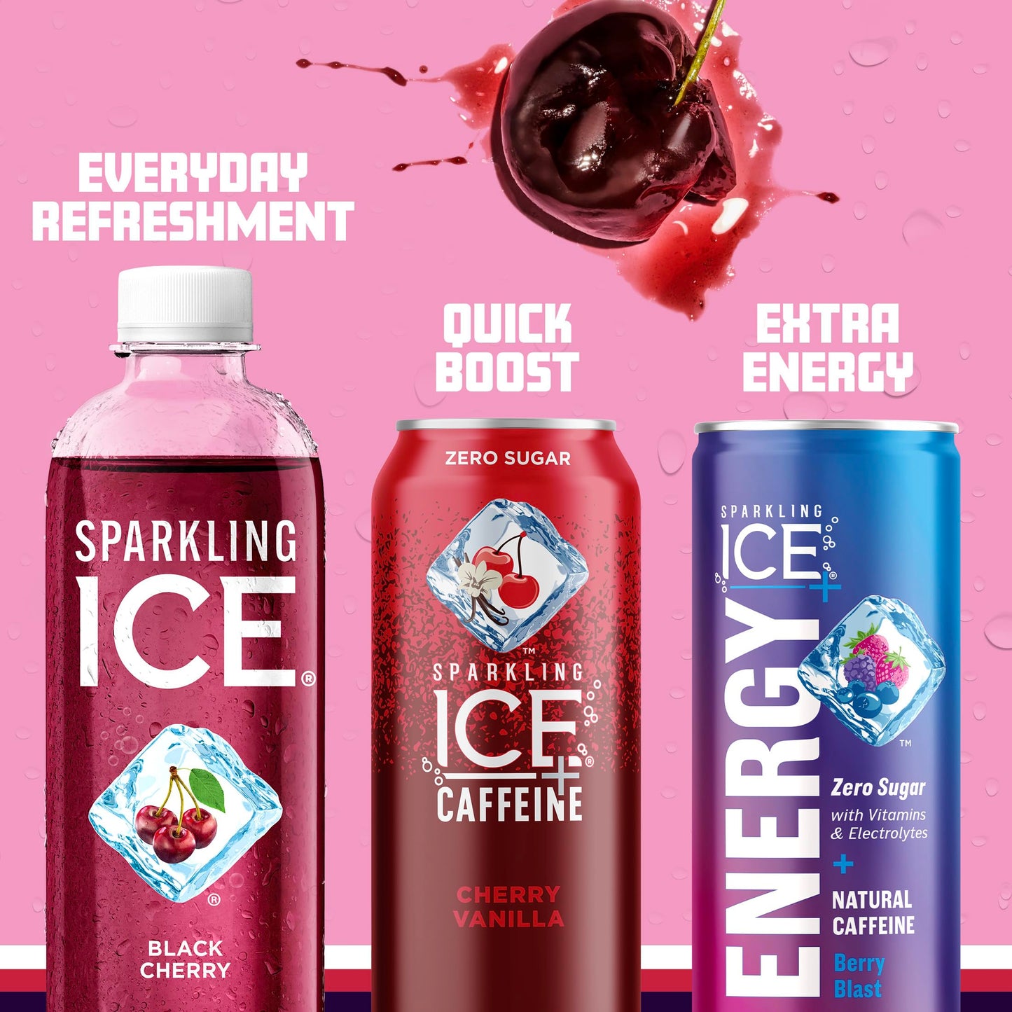Sparkling Ice +Caffeine Cherry Vanilla Sparkling Water with Caffeine, Zero Sugar, with Antioxidants and Vitamins,16 fl oz Cans (Pack Of 12)-UPStoxs