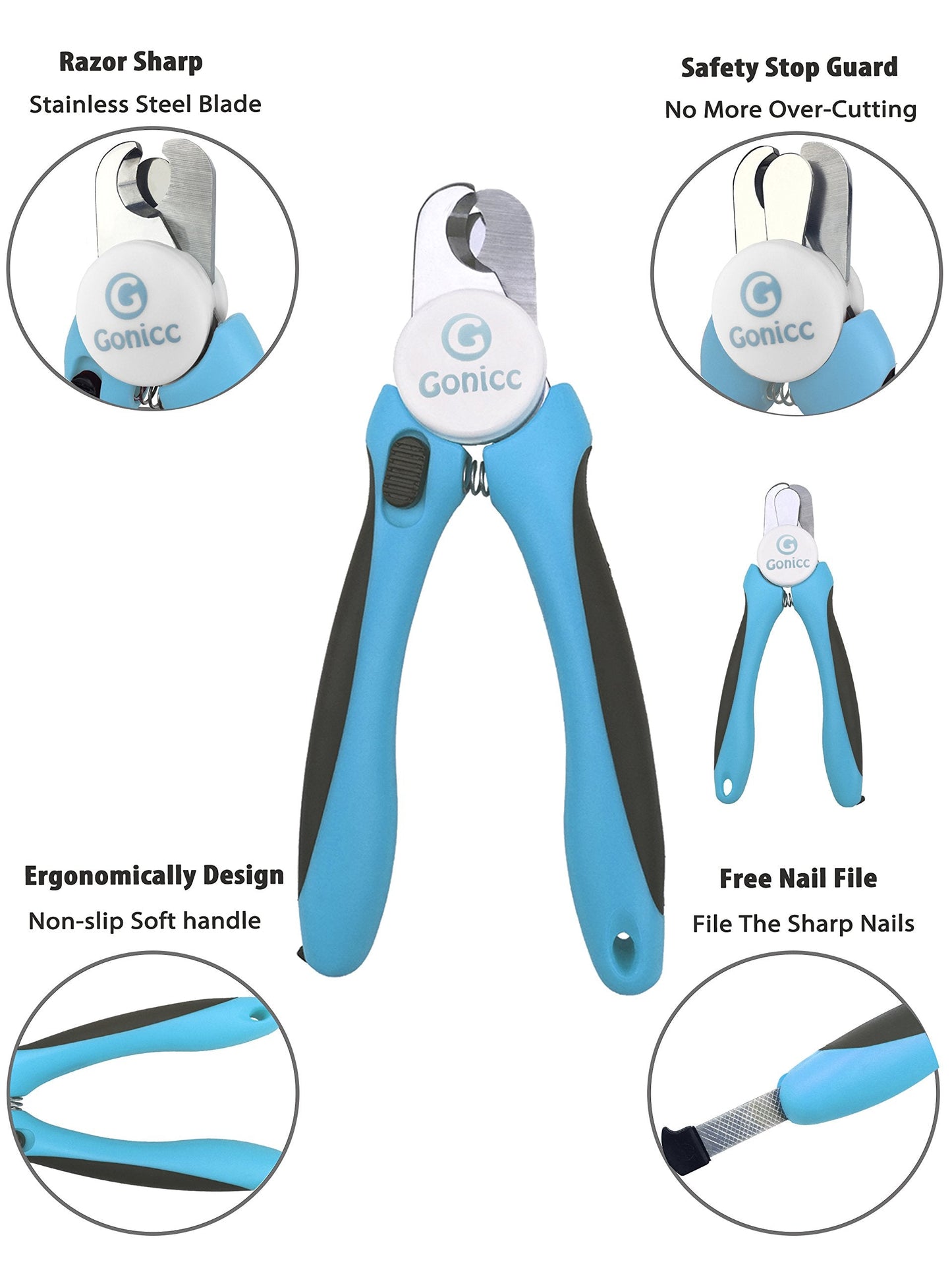 gonicc Professional Small Dog and Cat Nail Clippers Sharp Stainless Steel Pet Nail Trimmers(with Free Nail File in Handle), for Rabbit, Small Animal, with Safety Guard to Avoid Overcutting-UPStoxs