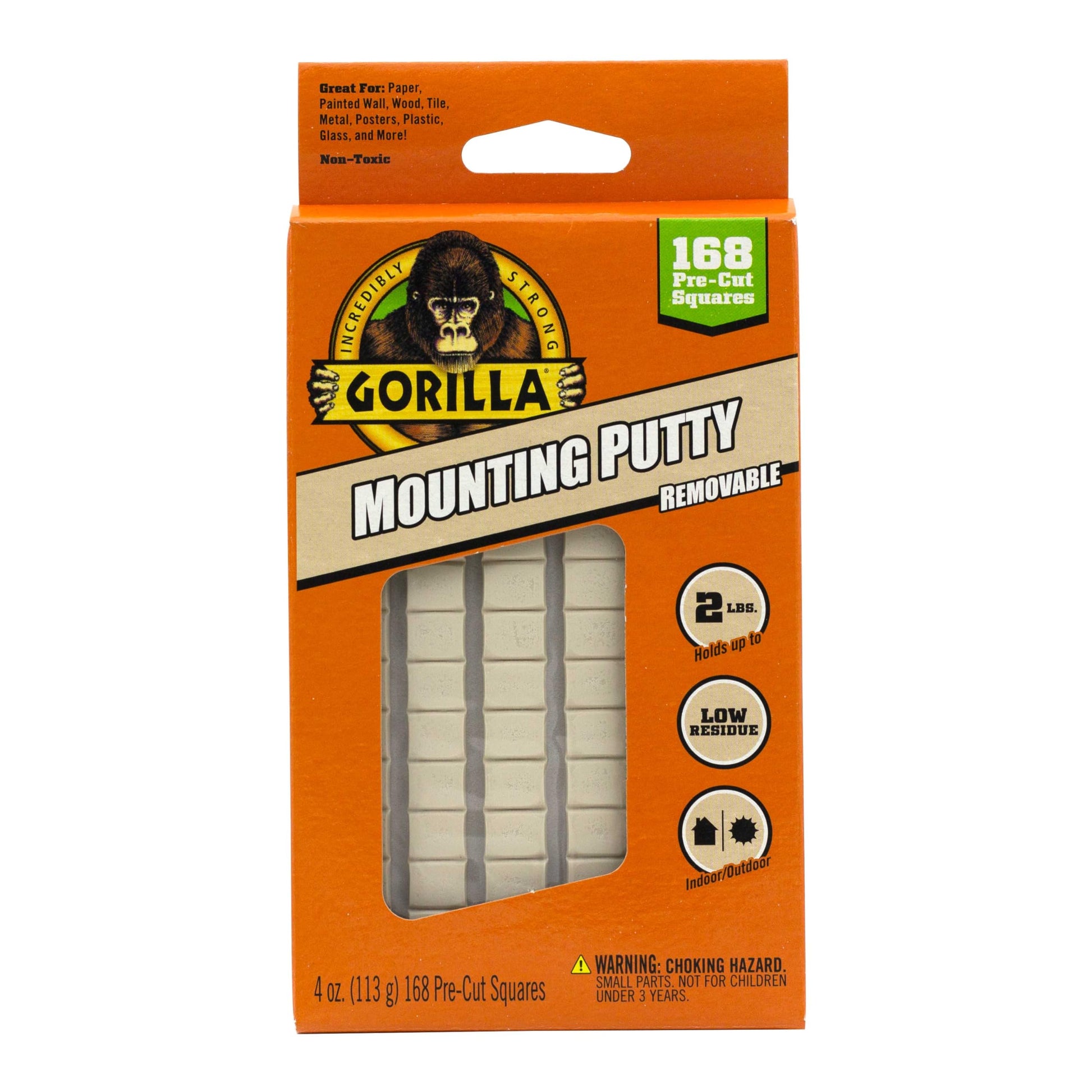 Gorilla Mounting Putty, Non-Toxic Hanging Adhesive, Removeable & Repositionable, 168 Pre-Cut Squares, 4oz/113g, Natural Tan Color, (Pack of 1)-UPStoxs