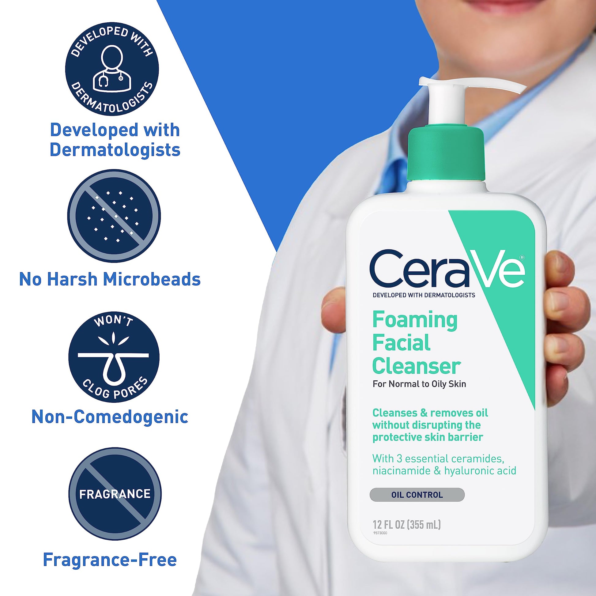CeraVe Foaming Facial Cleanser | Daily Face Wash for Oily Skin with Hyaluronic Acid, Ceramides, and Niacinamide| Fragrance Free | 16 Fluid Ounce-UPStoxs