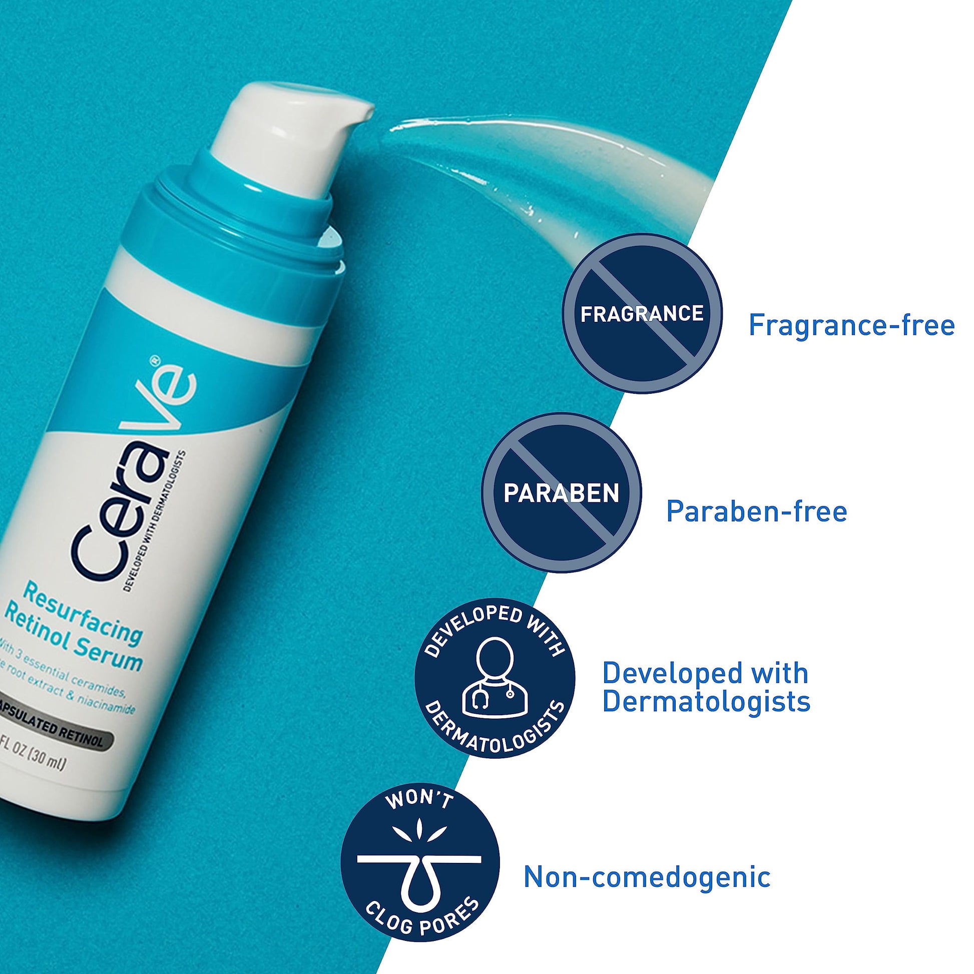 CeraVe Retinol Serum for Post-Acne Marks and Skin Texture | Pore Refining, Resurfacing, Brightening Facial Serum with Retinol and Niacinamide | Fragrance Free, Paraben Free & Non-Comedogenic| 1 Oz-UPStoxs