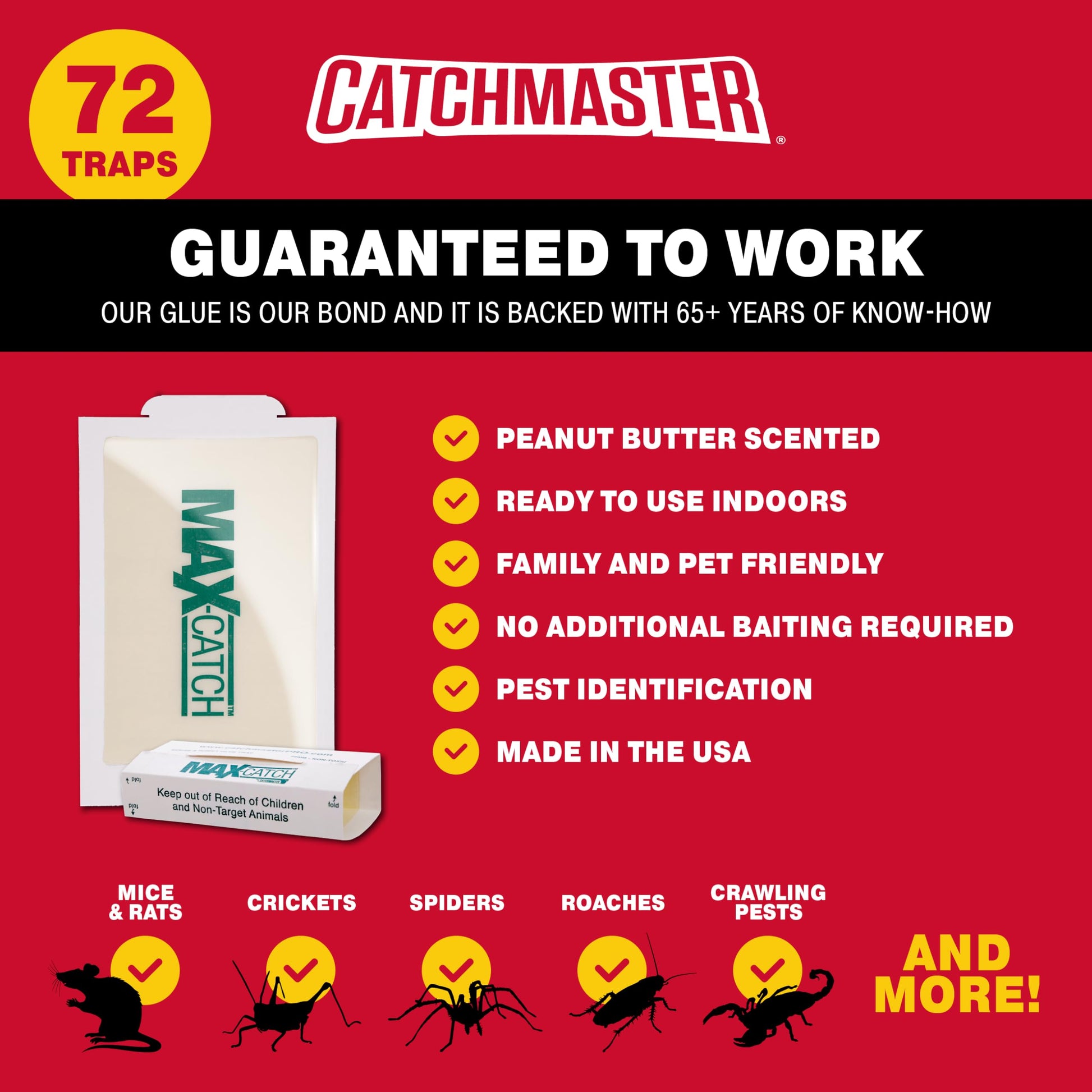 Catchmaster Max-Catch Mouse & Insect Glue Trap 72pk, Mouse Traps Indoor for Home, Sticky Pest Control Adhesive Tray for Catching Bugs, Rats & Rodents, Non Toxic Bulk Pre-Baited Glue Boards-UPStoxs