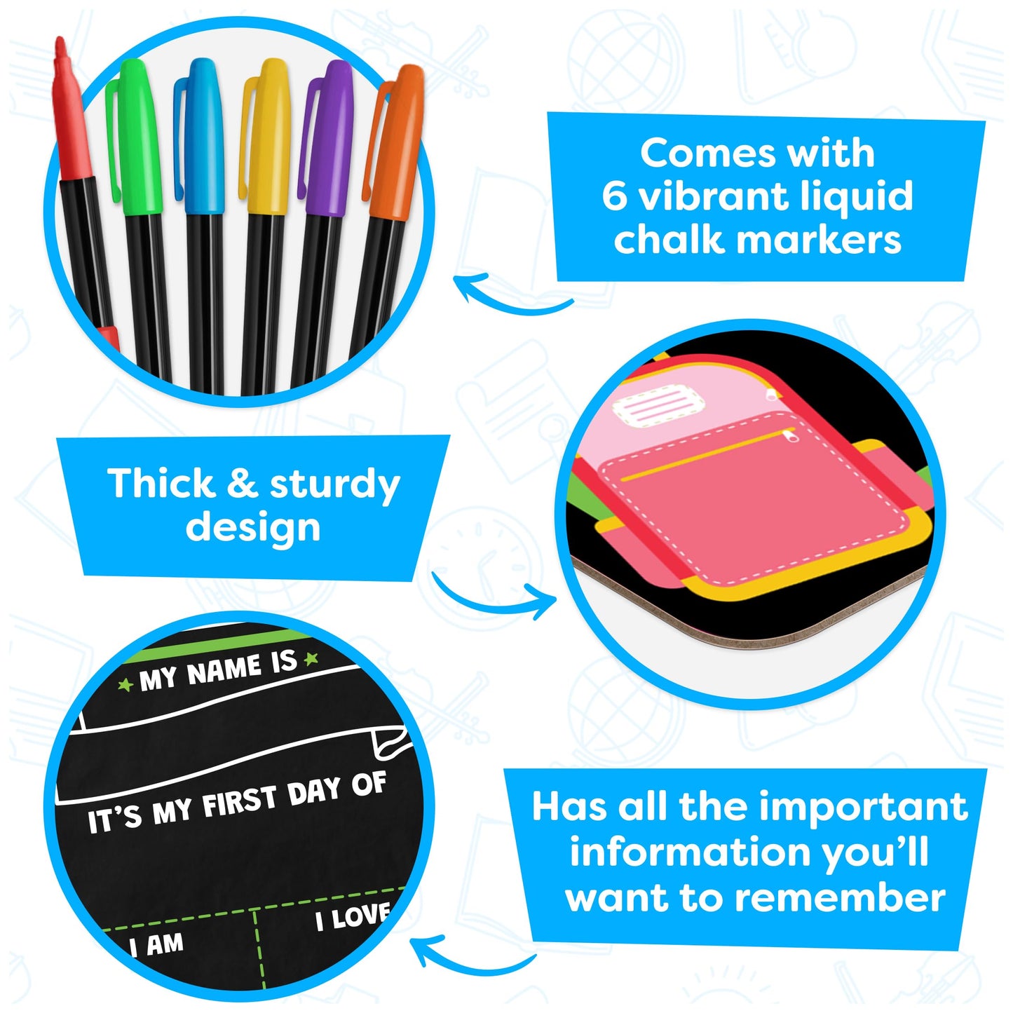 First and Last Day of School Board Sign with Liquid Chalk Markers Pack - Back to School Sign with Chalkboard Markers - 14”x11” Double-Sided - Back to School Supplies for Kindergarten Preschool-UPStoxs