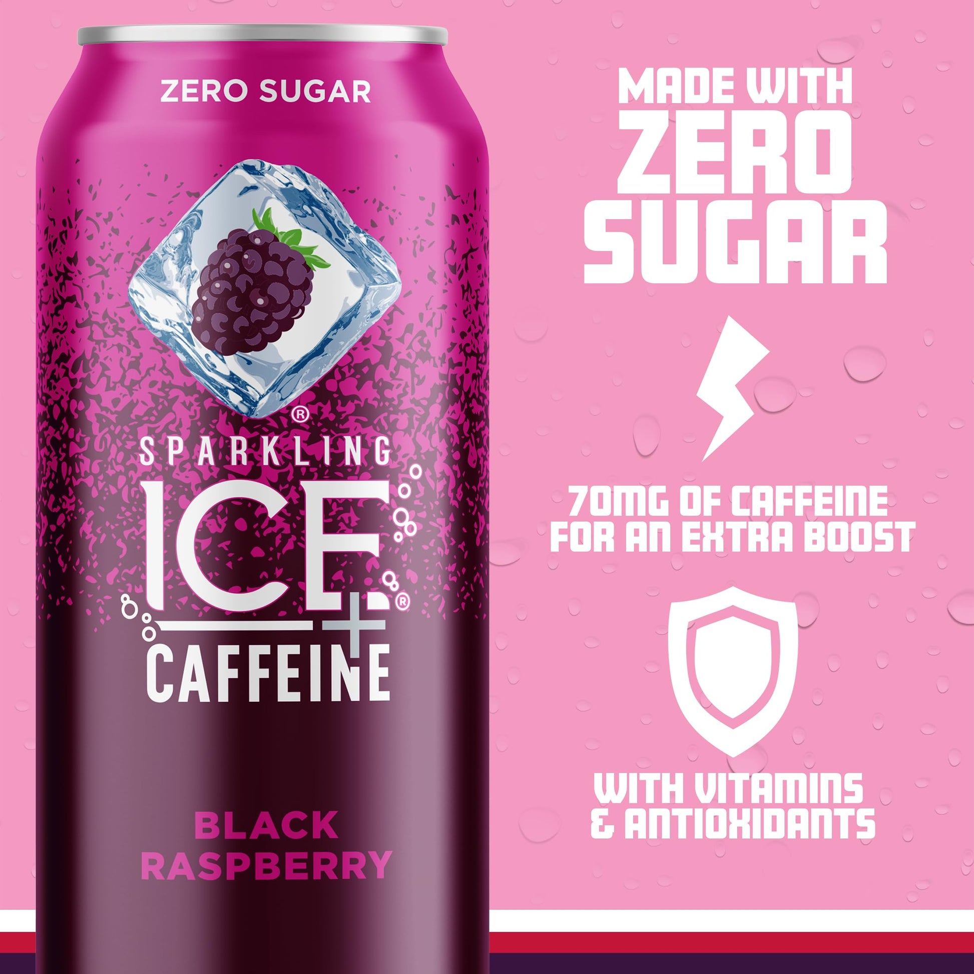 Sparkling Ice +Caffeine Black Raspberry Sparkling Water with Caffeine, Zero Sugar, with Antioxidants and Vitamins,16 fl oz Cans (Pack Of 12)-UPStoxs