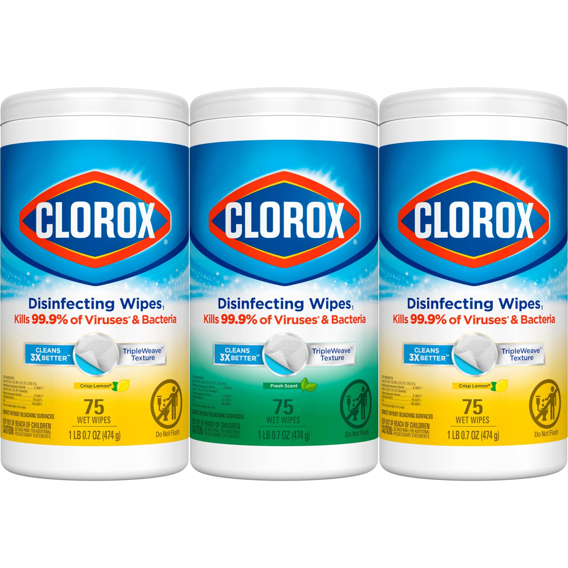 Clorox Disinfecting Wipes Value Pack, Household Essentials, 75 Count, Pack of 3 (Package May Vary)-UPStoxs