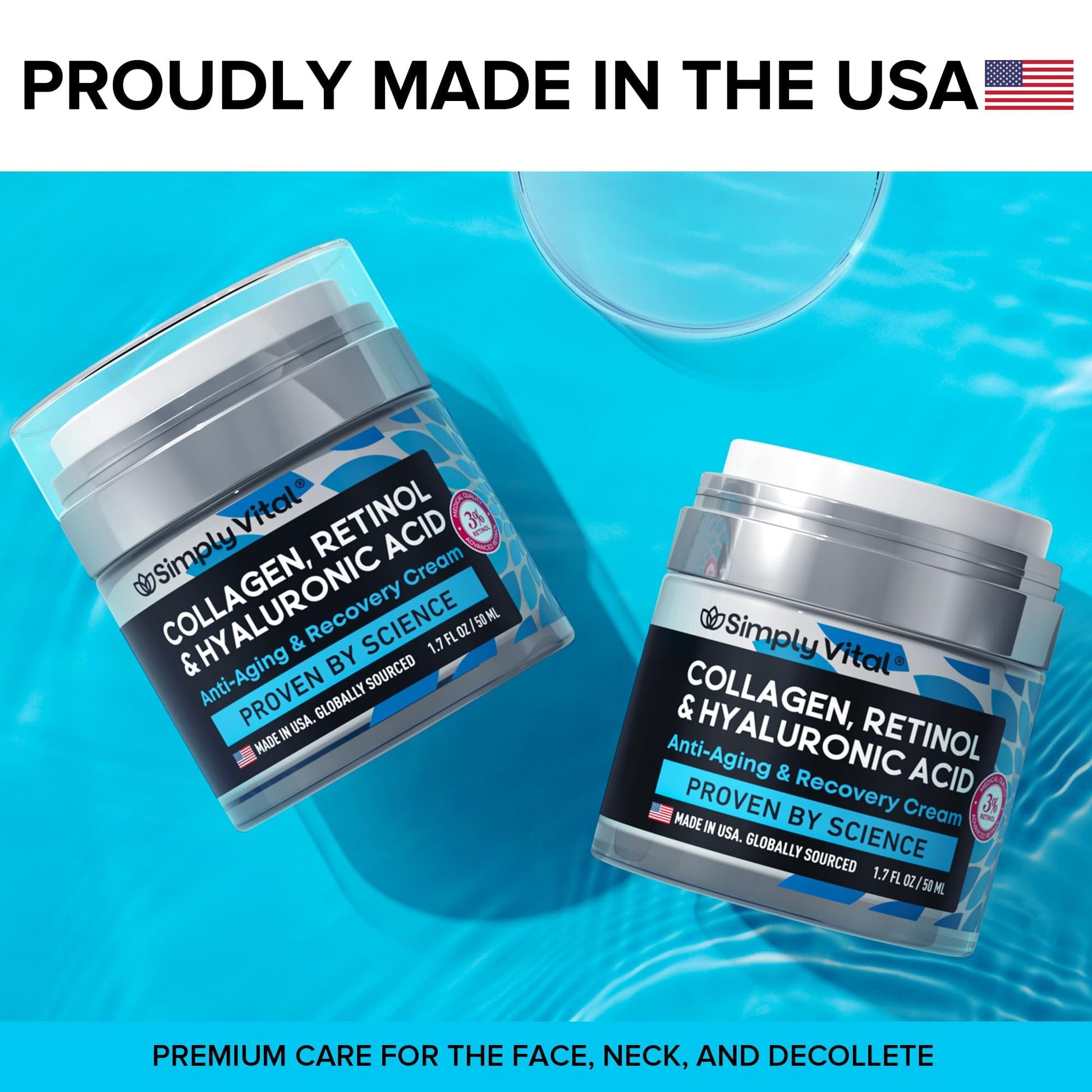 SimplyVital Face Moisturizer Collagen Cream - Anti Aging Neck and Décolleté - Made in USA Day & Night Face Cream - Moisturizing, Lifting & Recovery – 1.7oz-UPStoxs