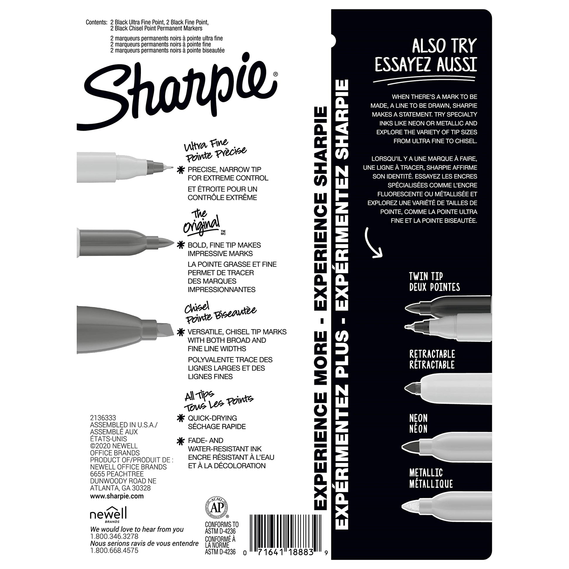 Sharpie Permanent Markers Variety Pack, Featuring Ultra-Fine, Chisel Tip, And Fine Tip Marker Set, Writing And Poster Markers, Black, 6 Count-UPStoxs