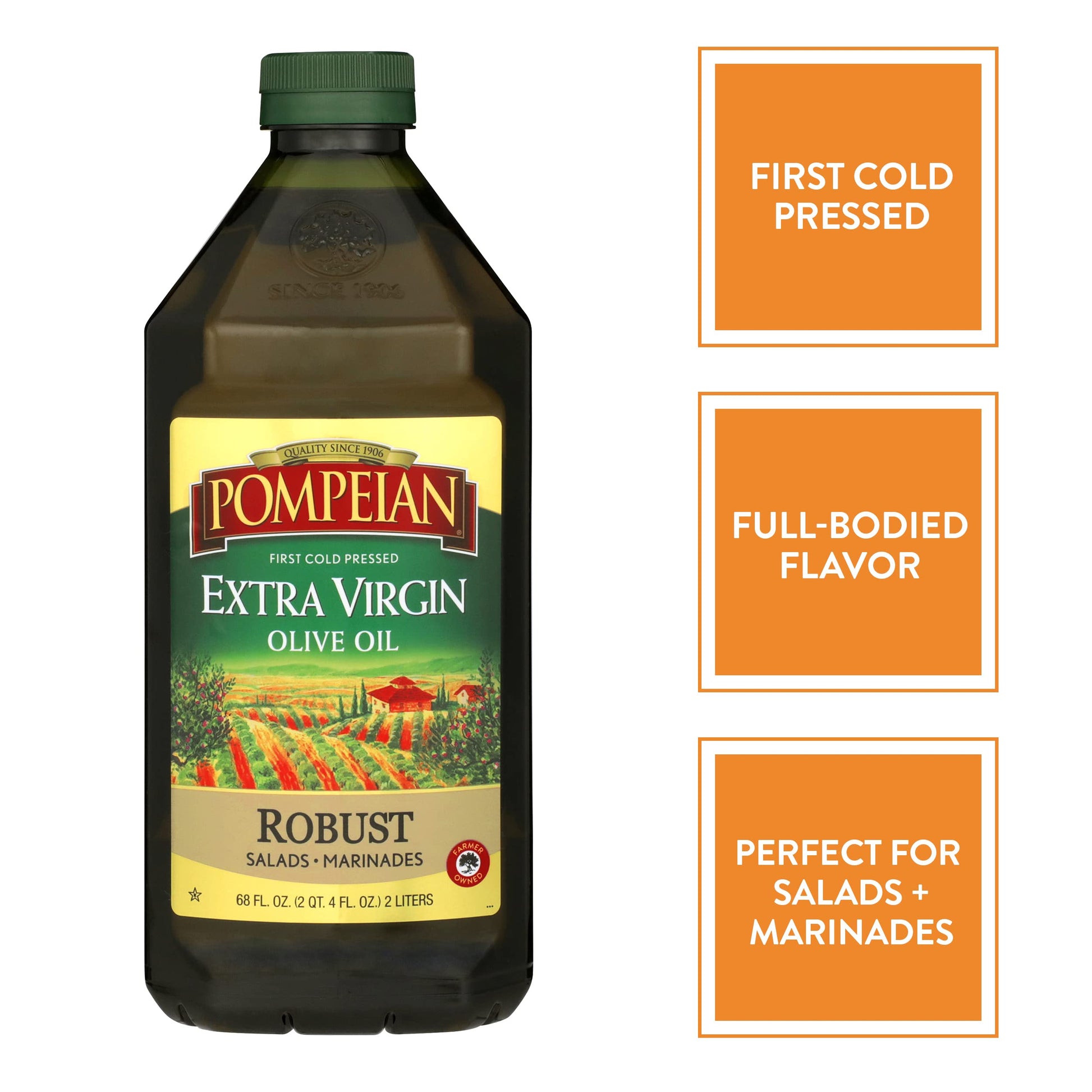 Pompeian Robust Extra Virgin Olive Oil, First Cold Pressed, Full-Bodied Flavor, Perfect for Salad Dressings & Marinades, 68 FL. OZ.-UPStoxs