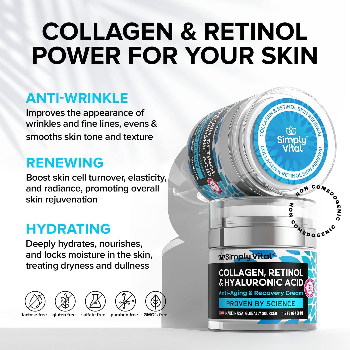SimplyVital Face Moisturizer Collagen Cream - Anti Aging Neck and Décolleté - Made in USA Day & Night Face Cream - Moisturizing, Lifting & Recovery – 1.7oz-UPStoxs