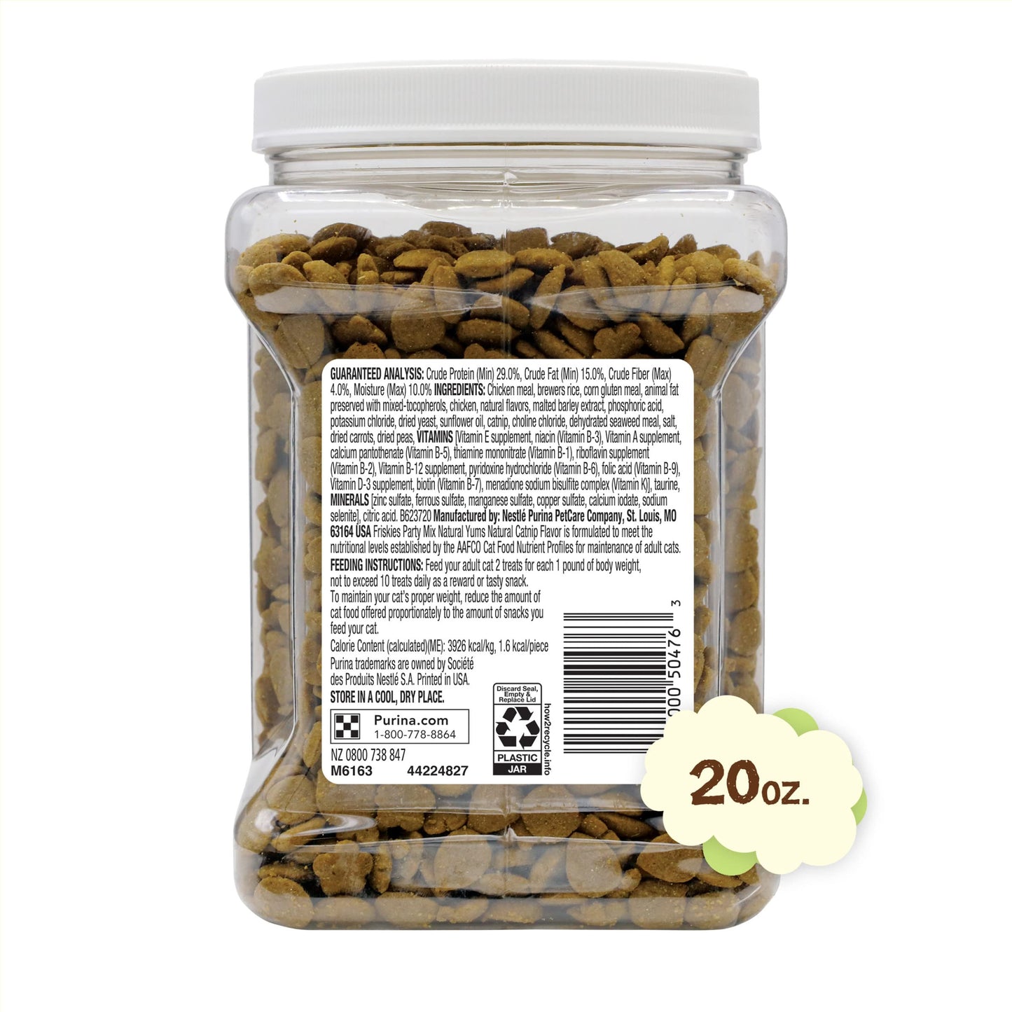 Purina Friskies Made in USA Facilities, Natural Cat Treats, Party Mix Natural Yums Catnip Flavor - 20 oz. Canister-UPStoxs