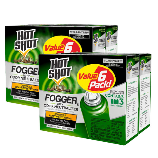 Hot Shot Fogger With Odor Neutralizer, Kills Roaches, Ants, Spiders & Fleas, Controls Heavy Infestations, 6 count-2 oz - Pack of 2-UPStoxs