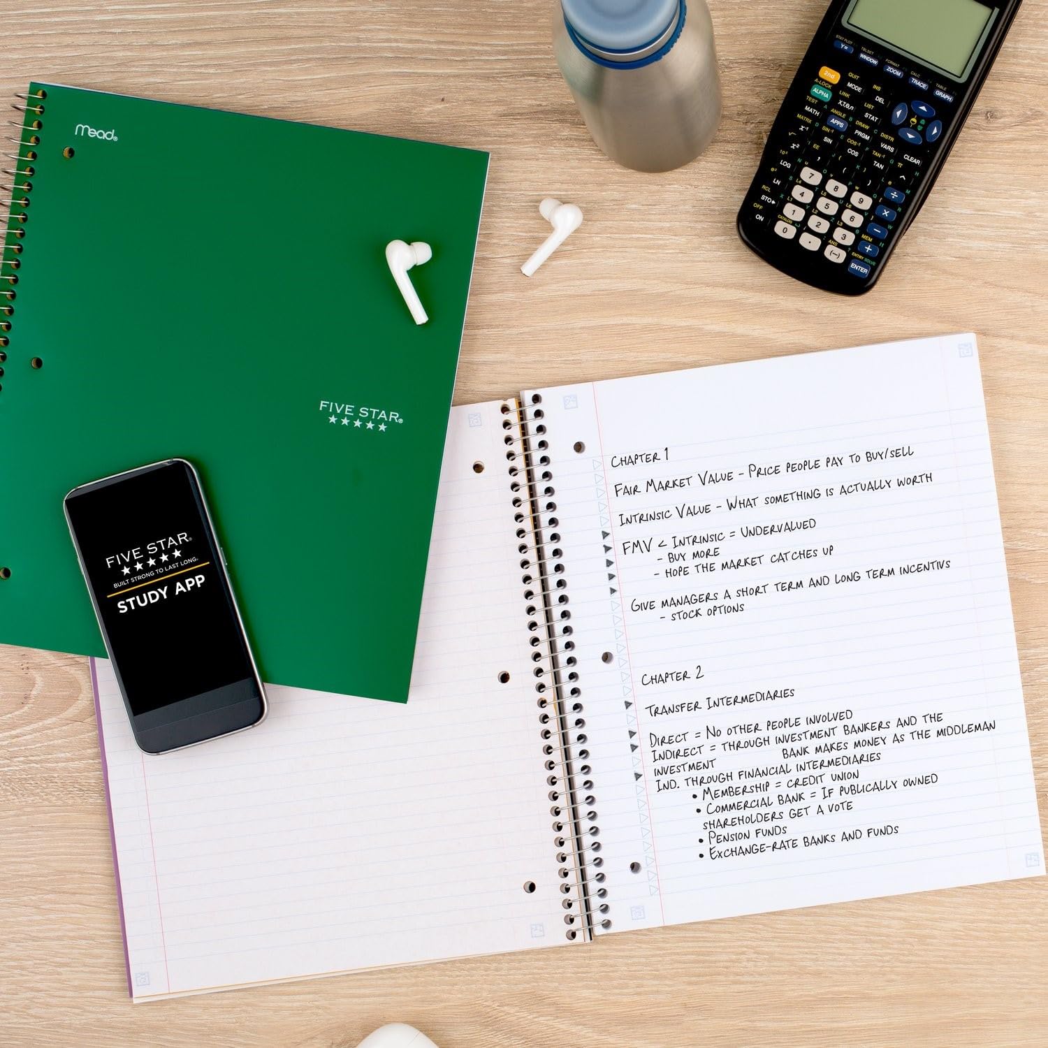 Five Star Spiral Notebook + Study App, 5 Subject, College Ruled Paper, Fights Ink Bleed, Water Resistant Cover, 8-1/2" x 11", 200 Sheets, Green (72079)-UPStoxs