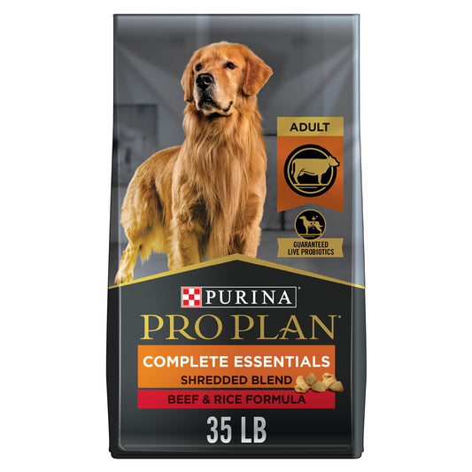 Purina Pro Plan High Protein Dog Food With Probiotics for Dogs, Shredded Blend Beef & Rice Formula - 35 lb. Bag-UPStoxs