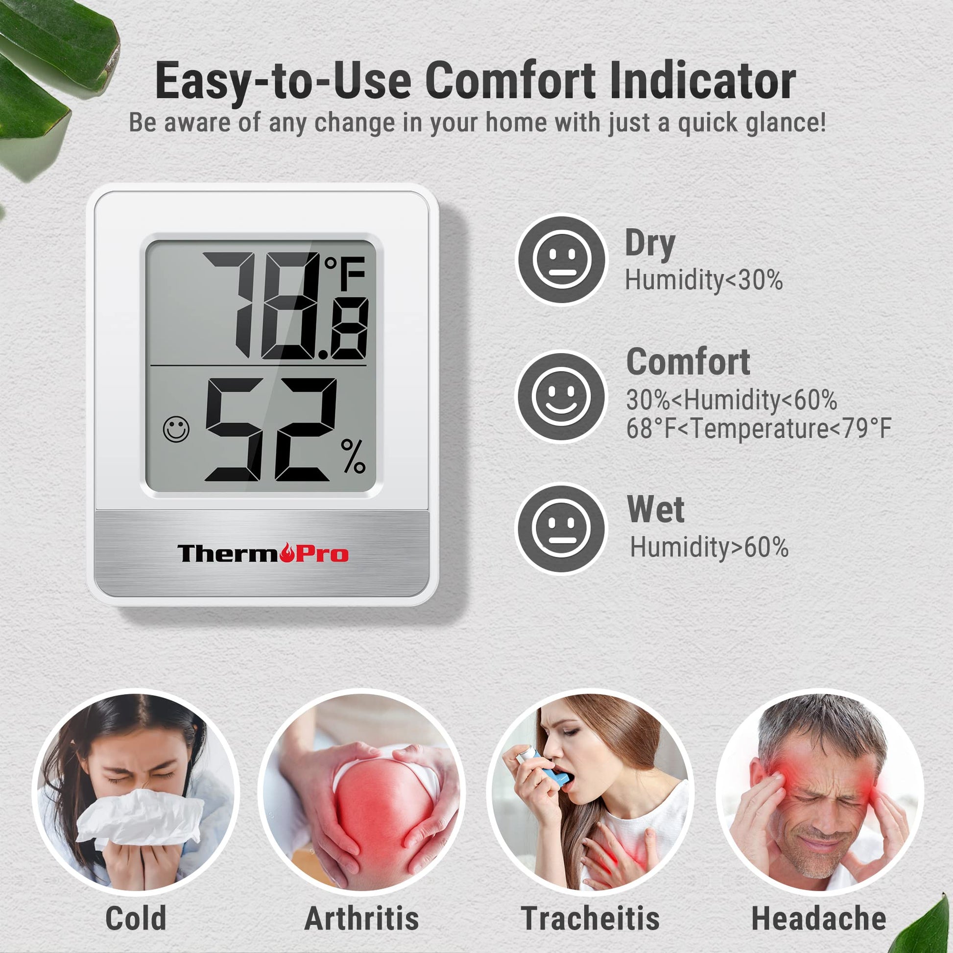 ThermoPro TP49 Digital Hygrometer Indoor Thermometer Humidity Meter Room Thermometer with Temperature and Humidity Monitor Mini Hygrometer Thermometer-UPStoxs